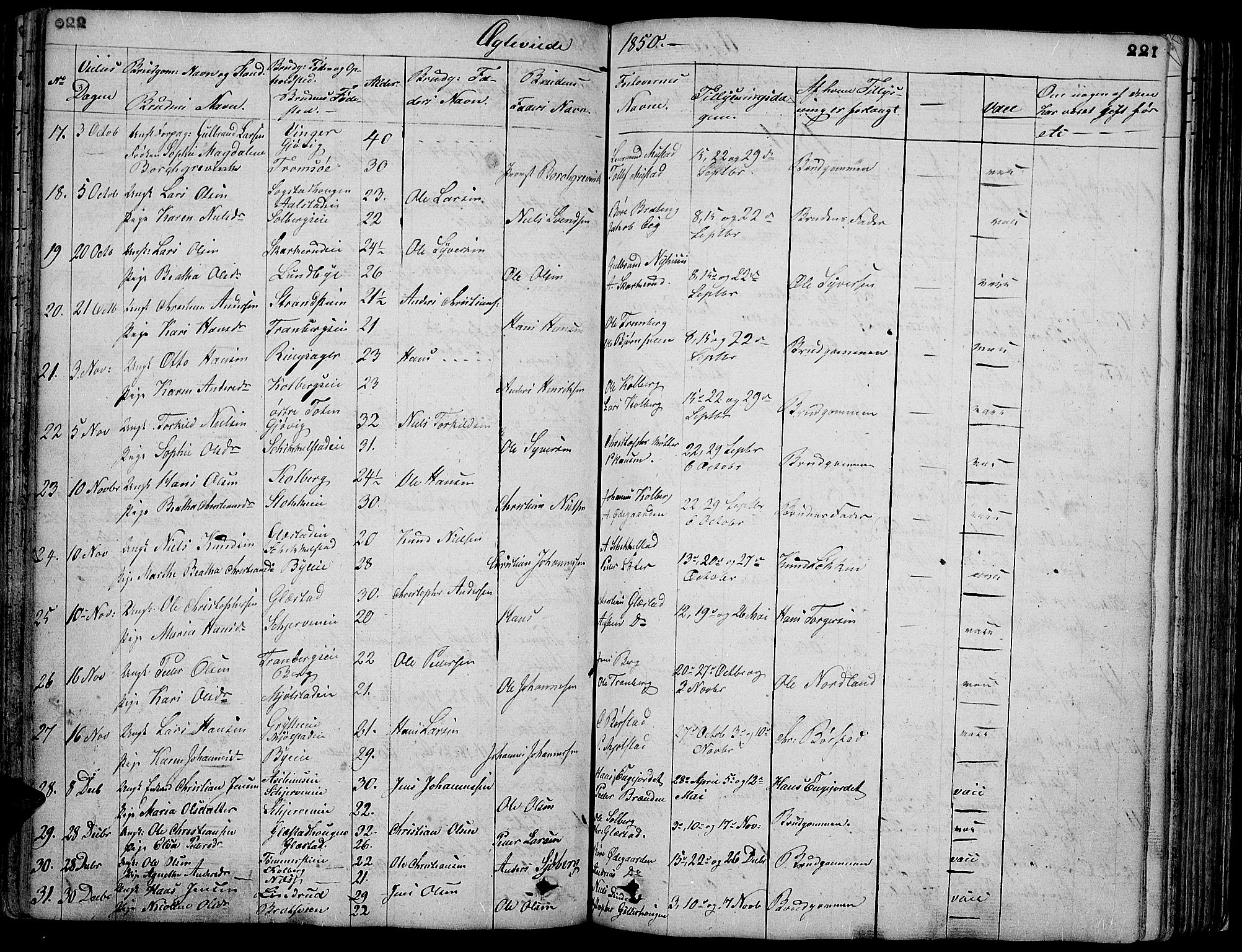 Vardal prestekontor, SAH/PREST-100/H/Ha/Hab/L0004: Parish register (copy) no. 4, 1831-1853, p. 221