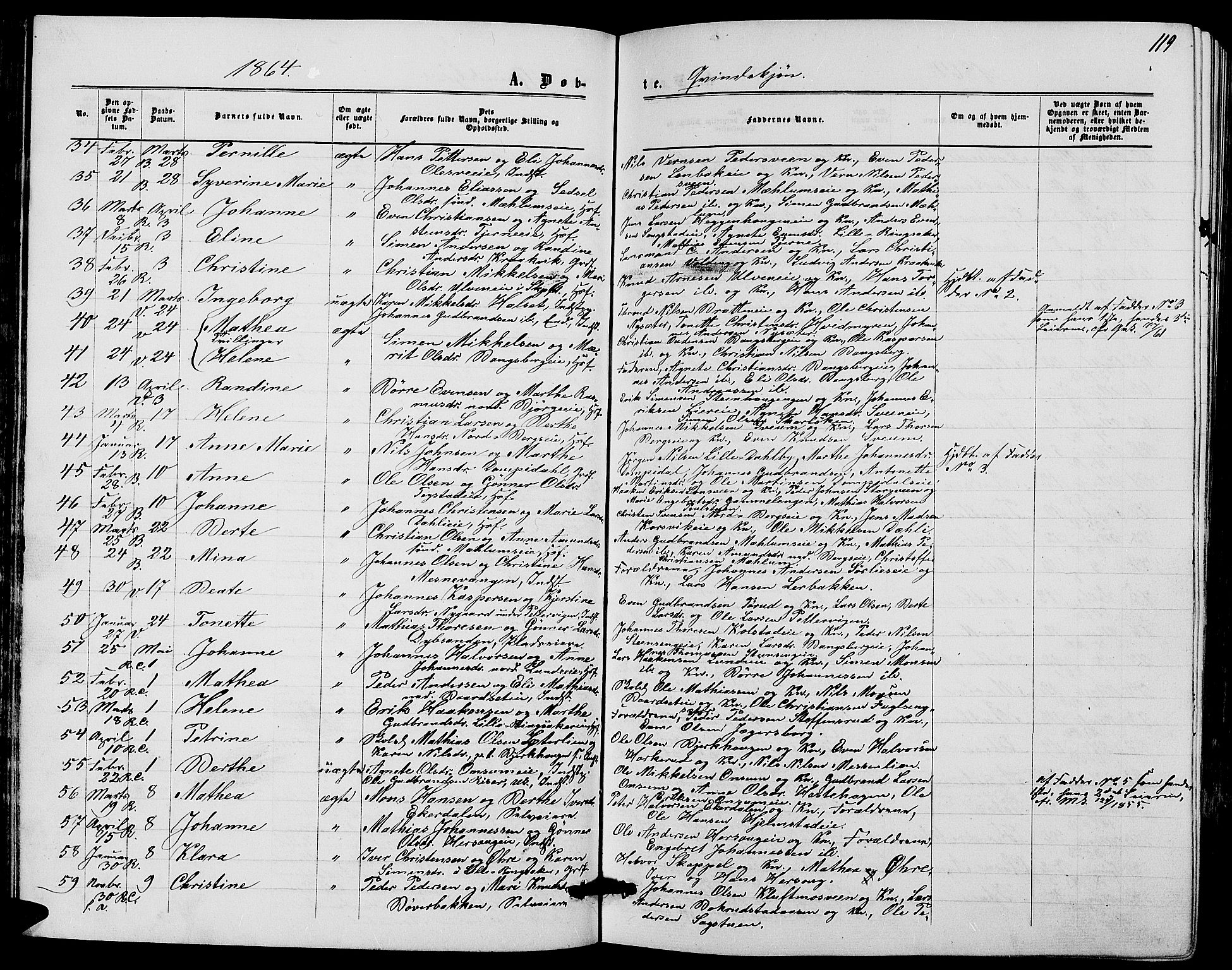 Ringsaker prestekontor, AV/SAH-PREST-014/L/La/L0007: Parish register (copy) no. 7, 1861-1869, p. 119