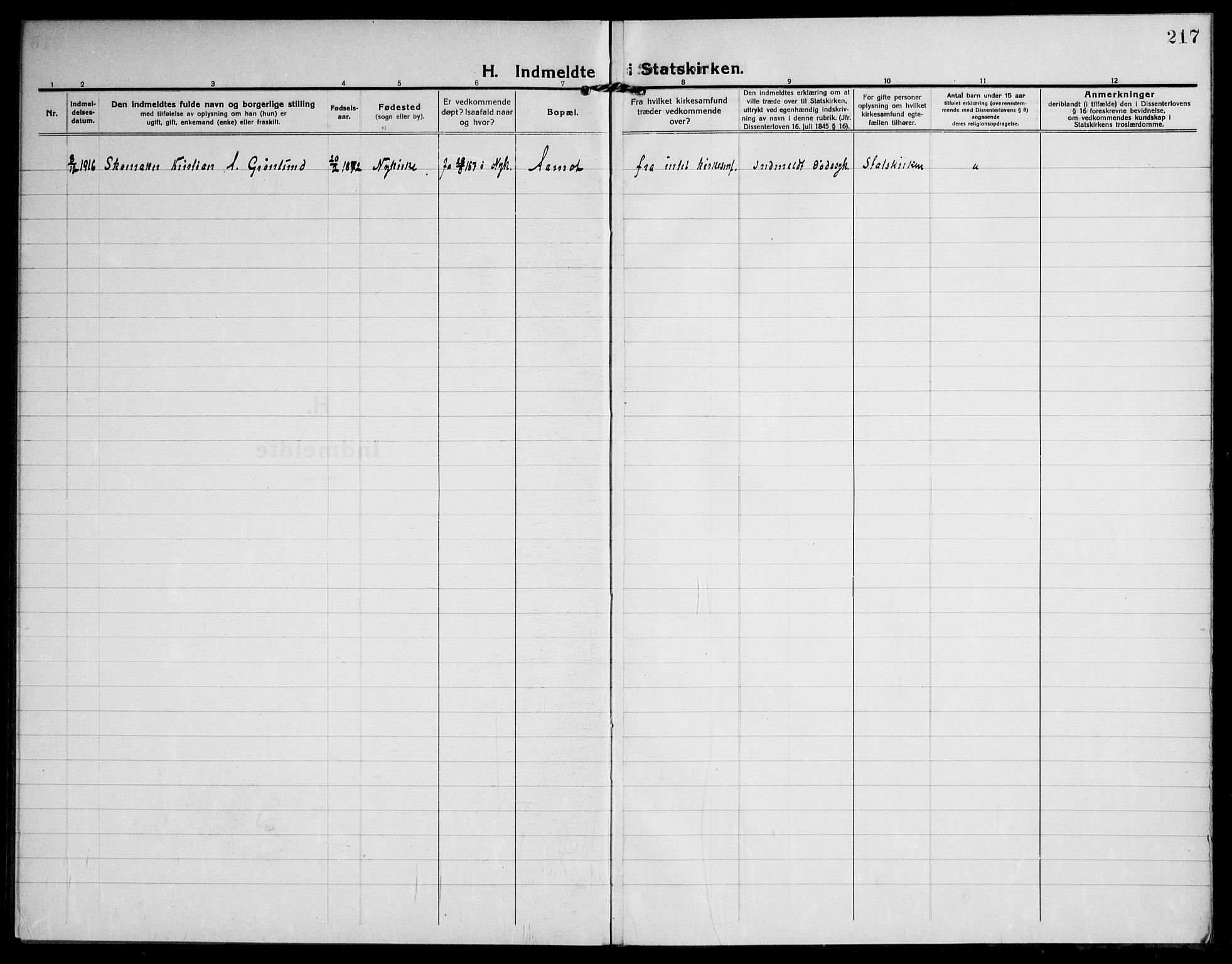 Modum kirkebøker, AV/SAKO-A-234/F/Fa/L0018: Parish register (official) no. 18, 1912-1924, p. 217