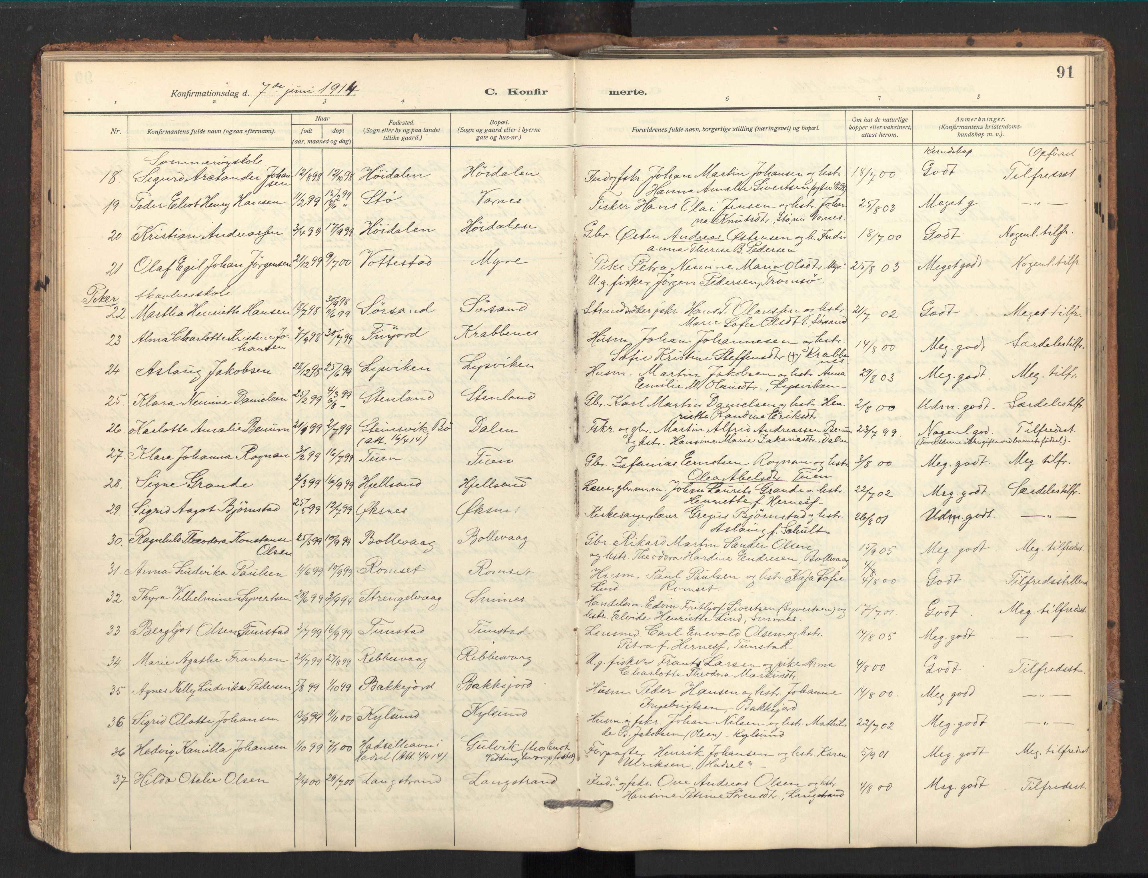 Ministerialprotokoller, klokkerbøker og fødselsregistre - Nordland, SAT/A-1459/893/L1343: Parish register (official) no. 893A15, 1914-1928, p. 91