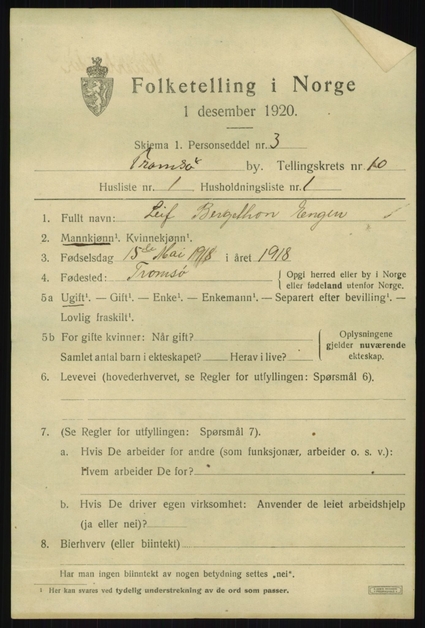 SATØ, 1920 census for Tromsø, 1920, p. 20226