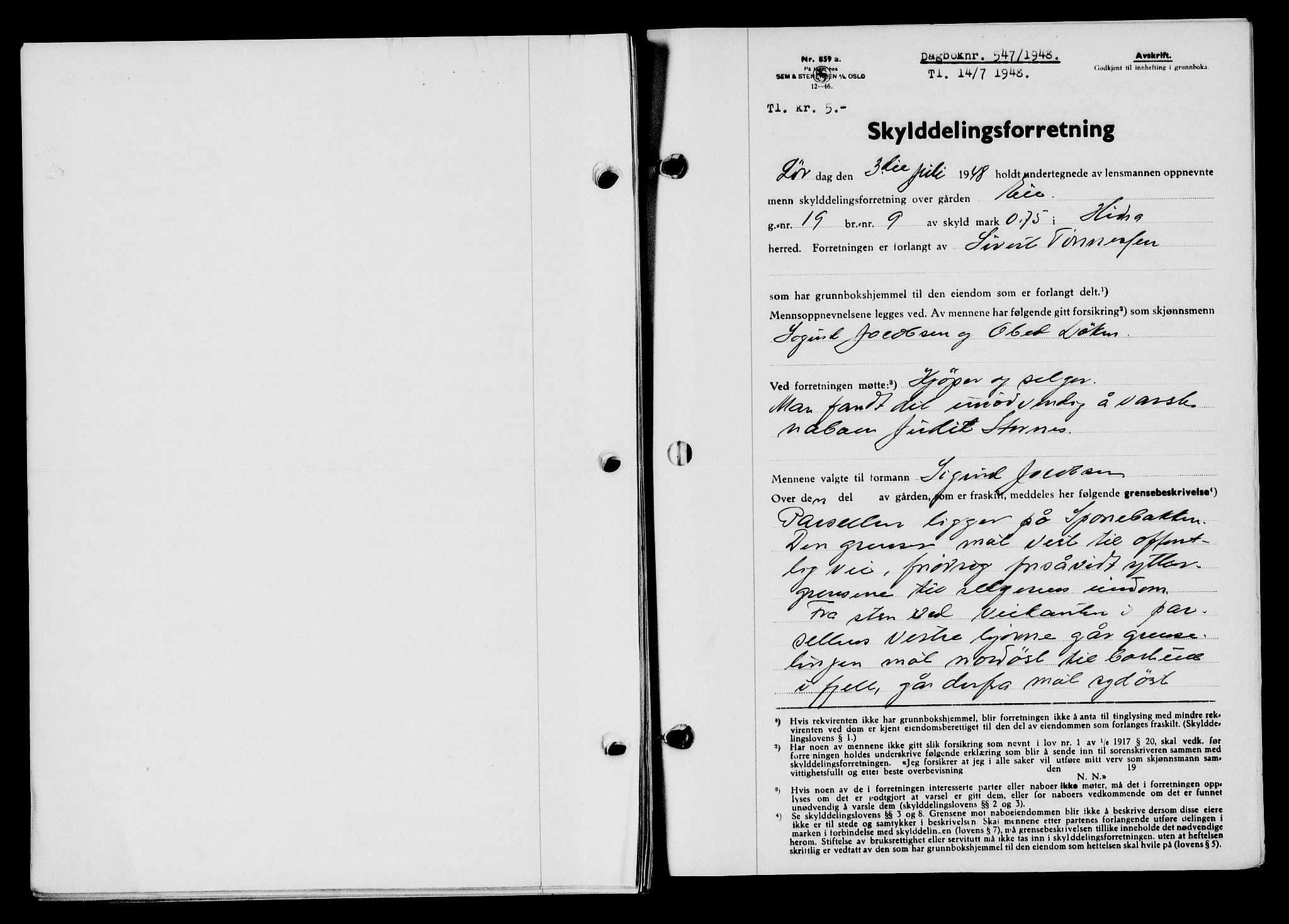 Flekkefjord sorenskriveri, SAK/1221-0001/G/Gb/Gba/L0063: Mortgage book no. A-11, 1947-1948, Diary no: : 547/1948