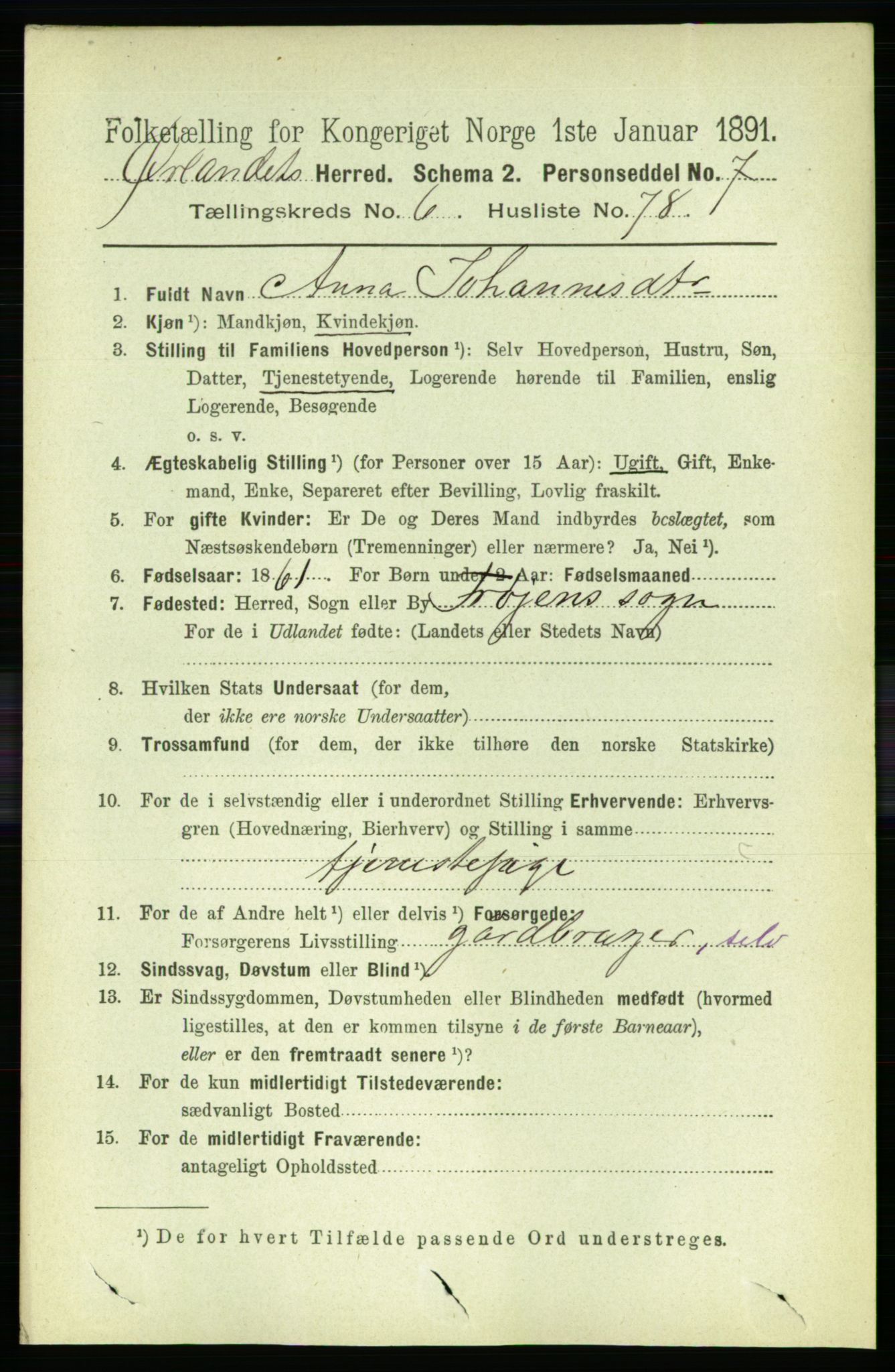 RA, 1891 census for 1621 Ørland, 1891, p. 2335