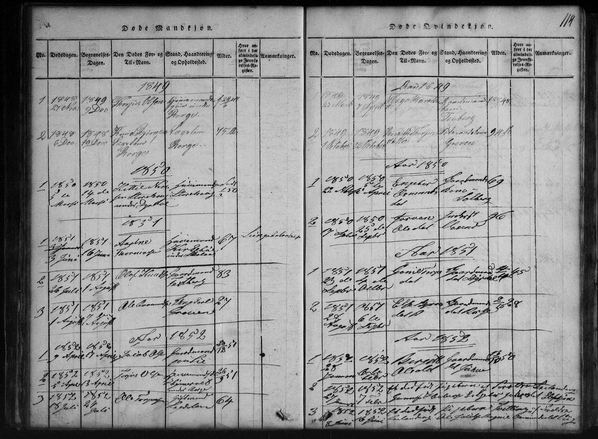 Rauland kirkebøker, SAKO/A-292/G/Gb/L0001: Parish register (copy) no. II 1, 1815-1886, p. 114