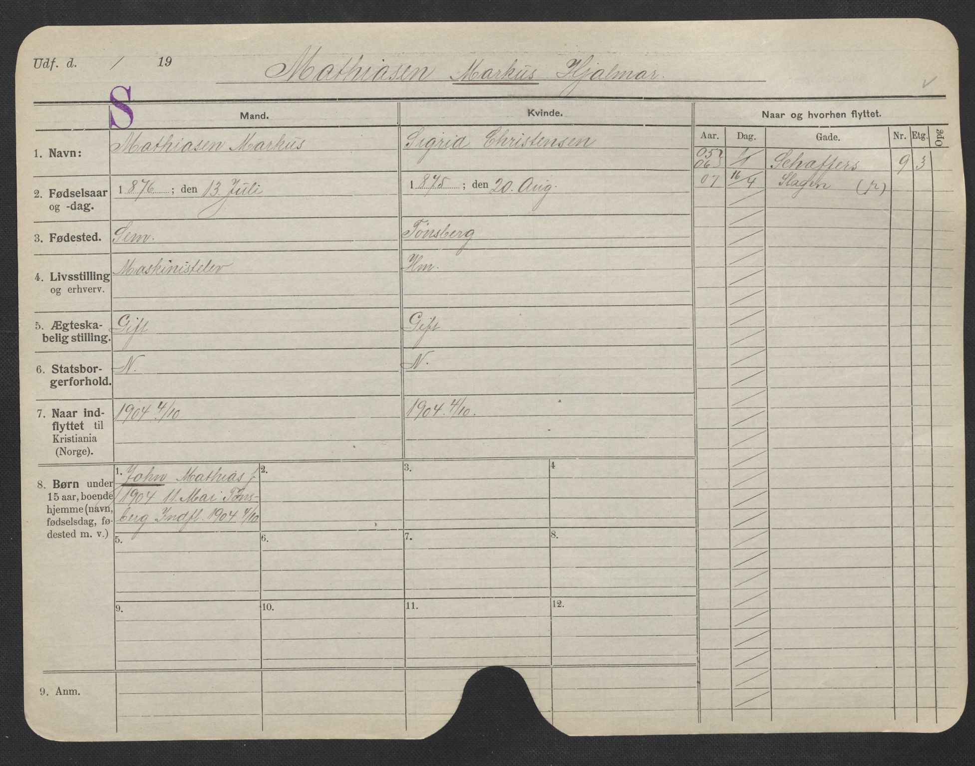 Oslo folkeregister, Registerkort, AV/SAO-A-11715/F/Fa/Fac/L0007: Menn, 1906-1914, p. 621a