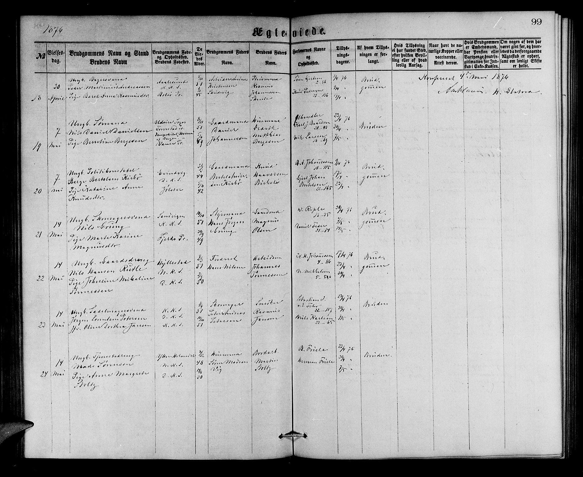 Korskirken sokneprestembete, AV/SAB-A-76101/H/Hab: Parish register (copy) no. D 2, 1867-1886, p. 99