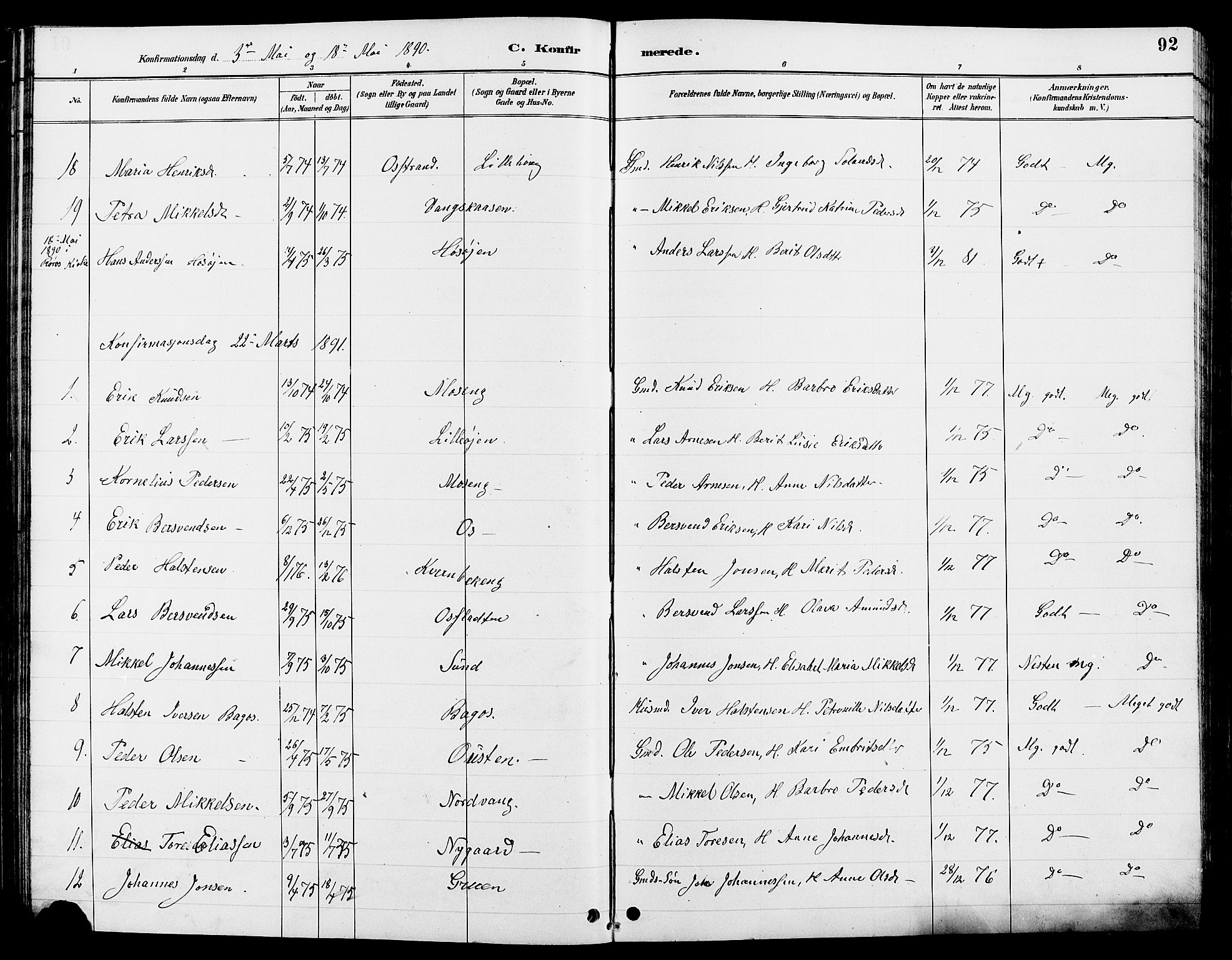 Tolga prestekontor, AV/SAH-PREST-062/L/L0008: Parish register (copy) no. 8, 1887-1912, p. 92