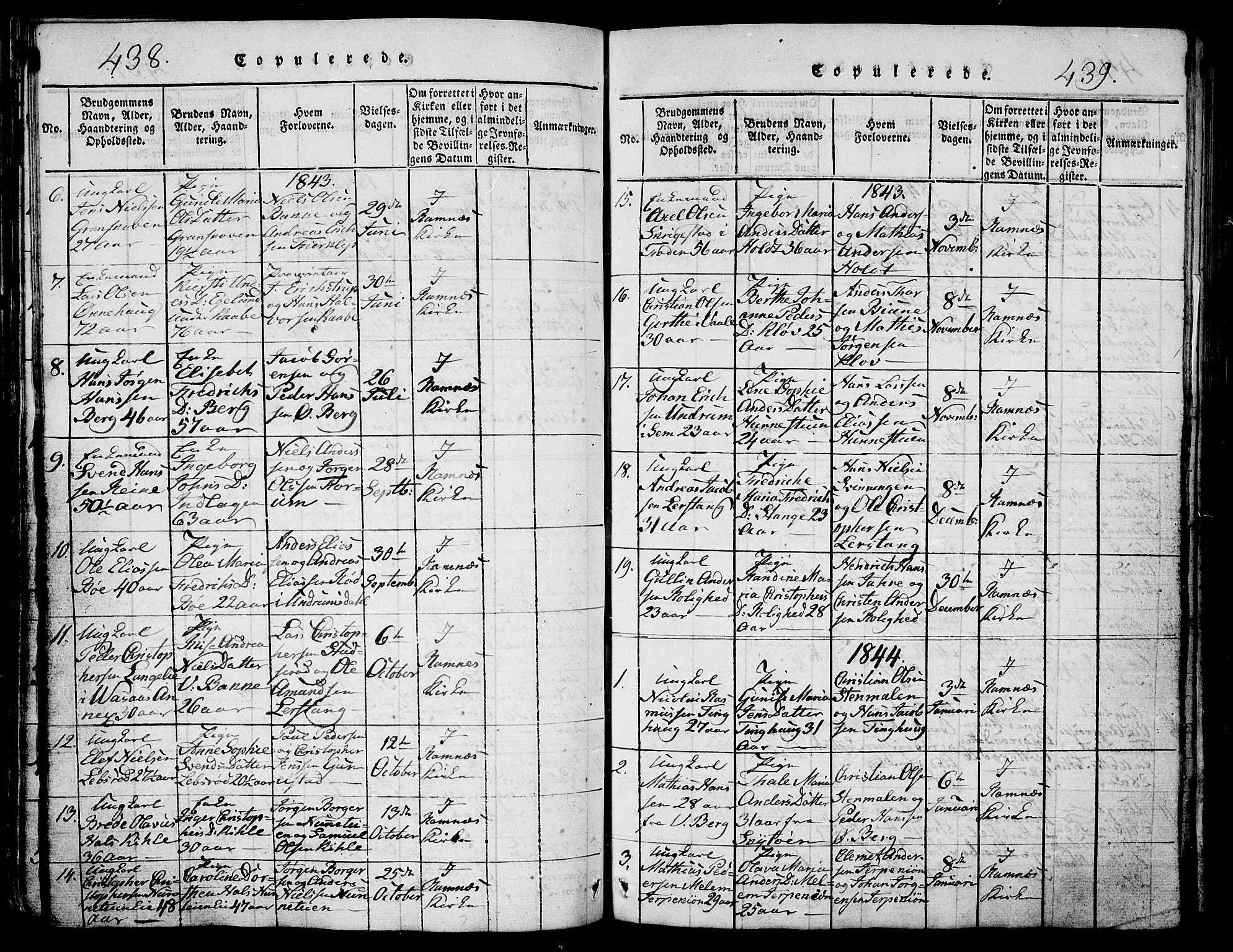 Ramnes kirkebøker, SAKO/A-314/G/Ga/L0001: Parish register (copy) no. I 1, 1813-1847, p. 438-439