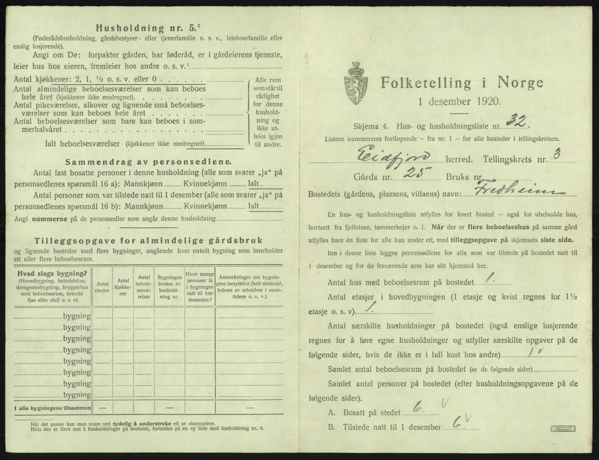 SAB, 1920 census for Eidfjord, 1920, p. 198