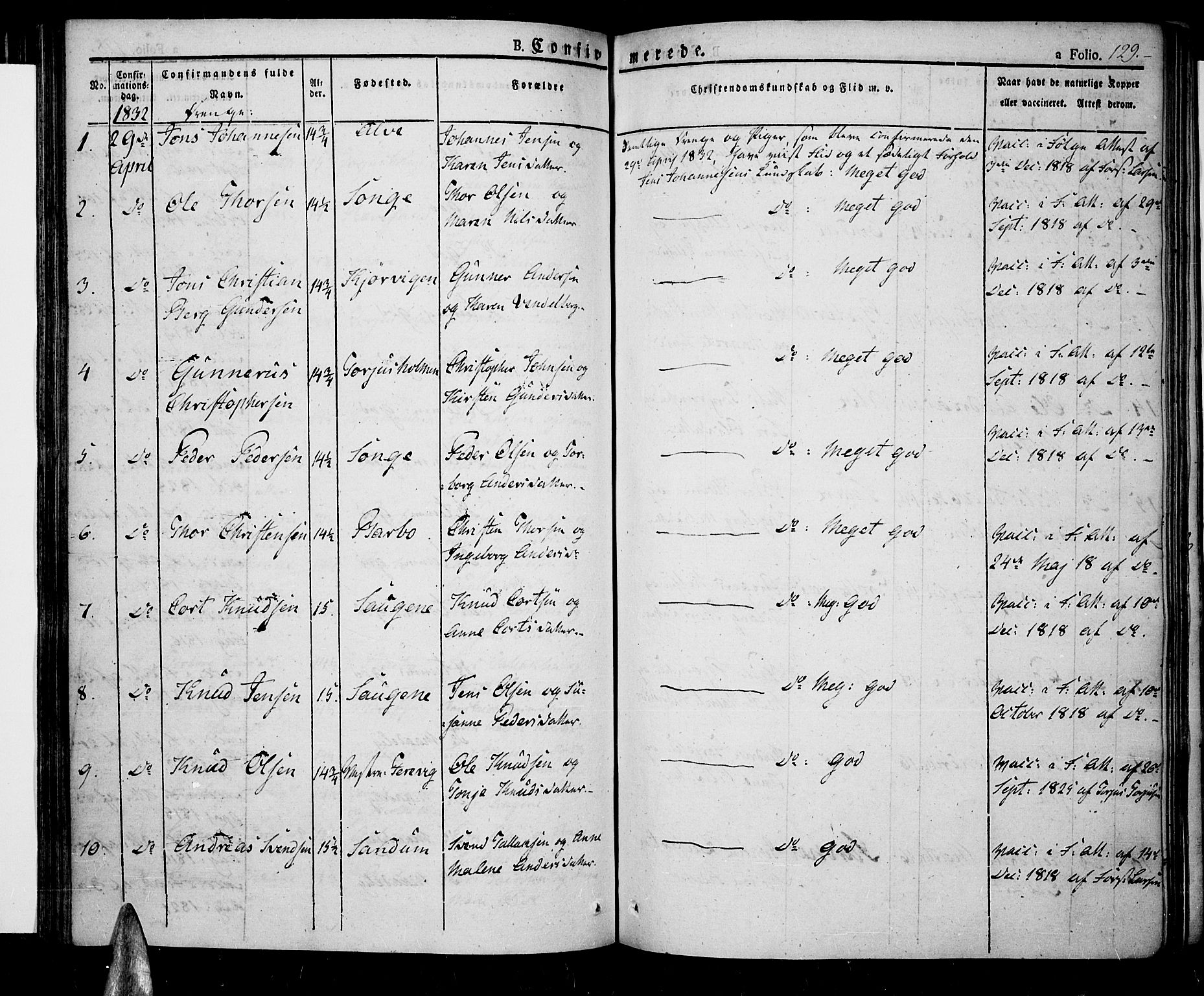 Tromøy sokneprestkontor, SAK/1111-0041/F/Fa/L0003: Parish register (official) no. A 3, 1825-1837, p. 129