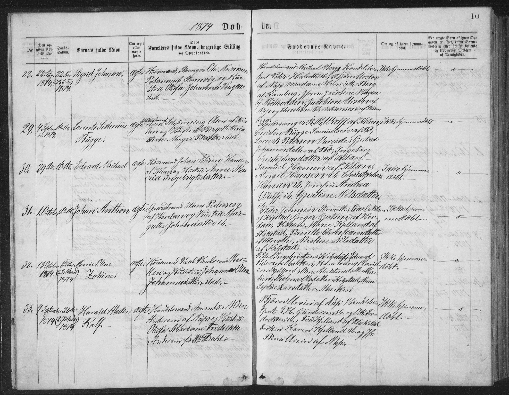 Ministerialprotokoller, klokkerbøker og fødselsregistre - Nordland, SAT/A-1459/885/L1213: Parish register (copy) no. 885C02, 1874-1892, p. 10