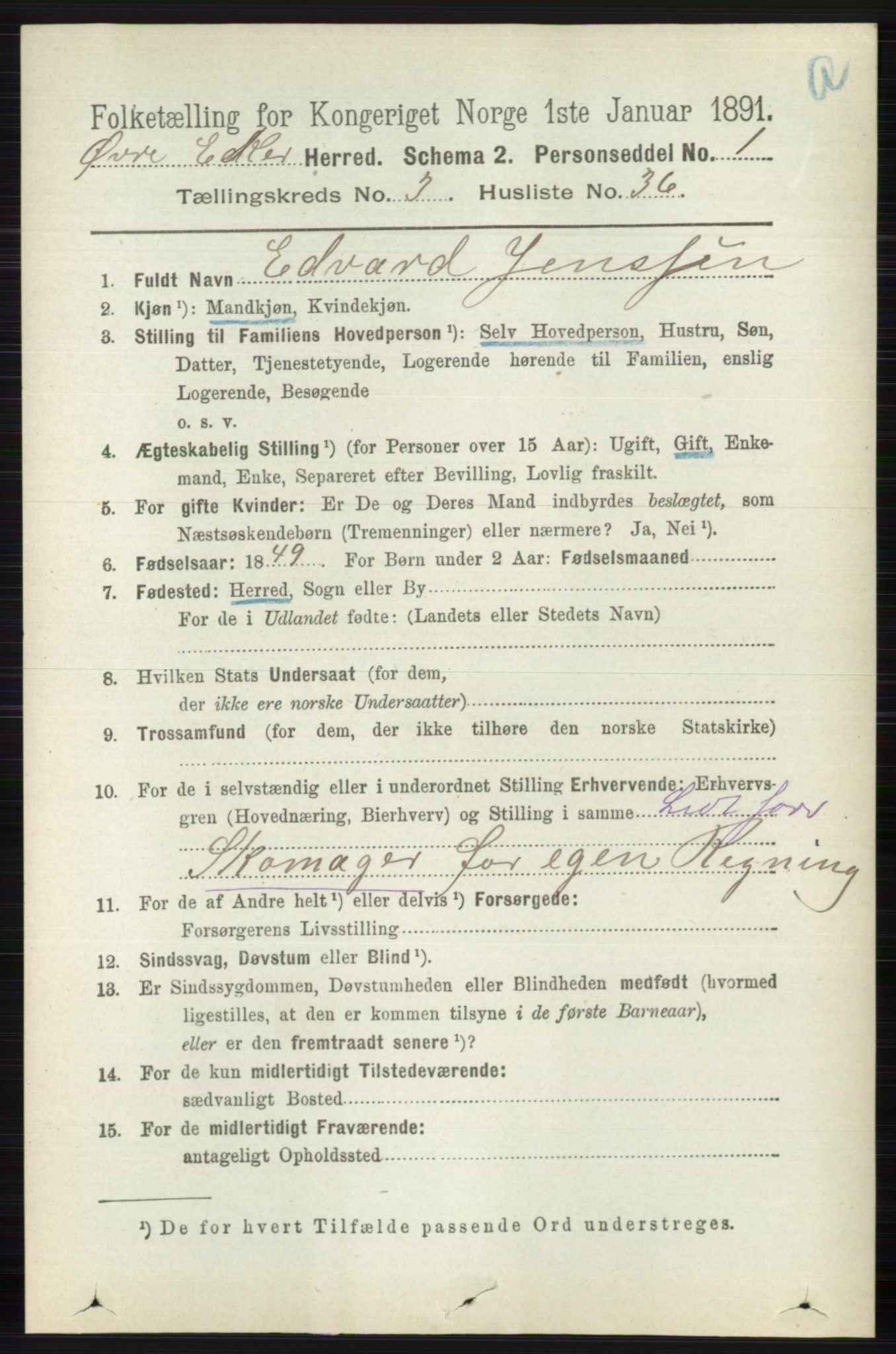 RA, 1891 census for 0624 Øvre Eiker, 1891, p. 1207