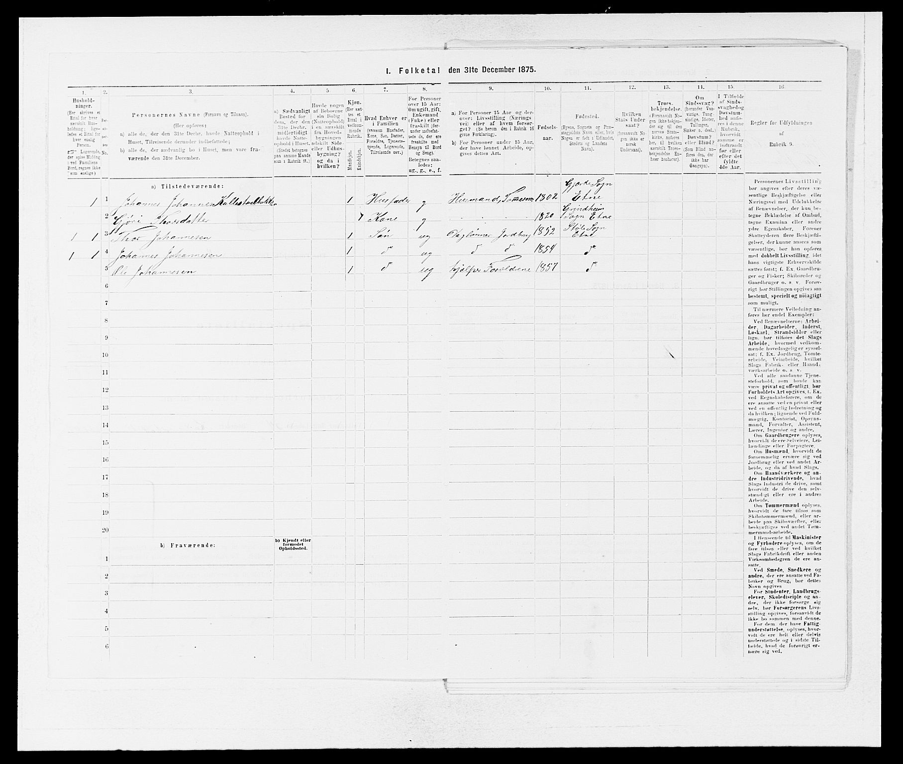 SAB, 1875 census for 1211P Etne, 1875, p. 276