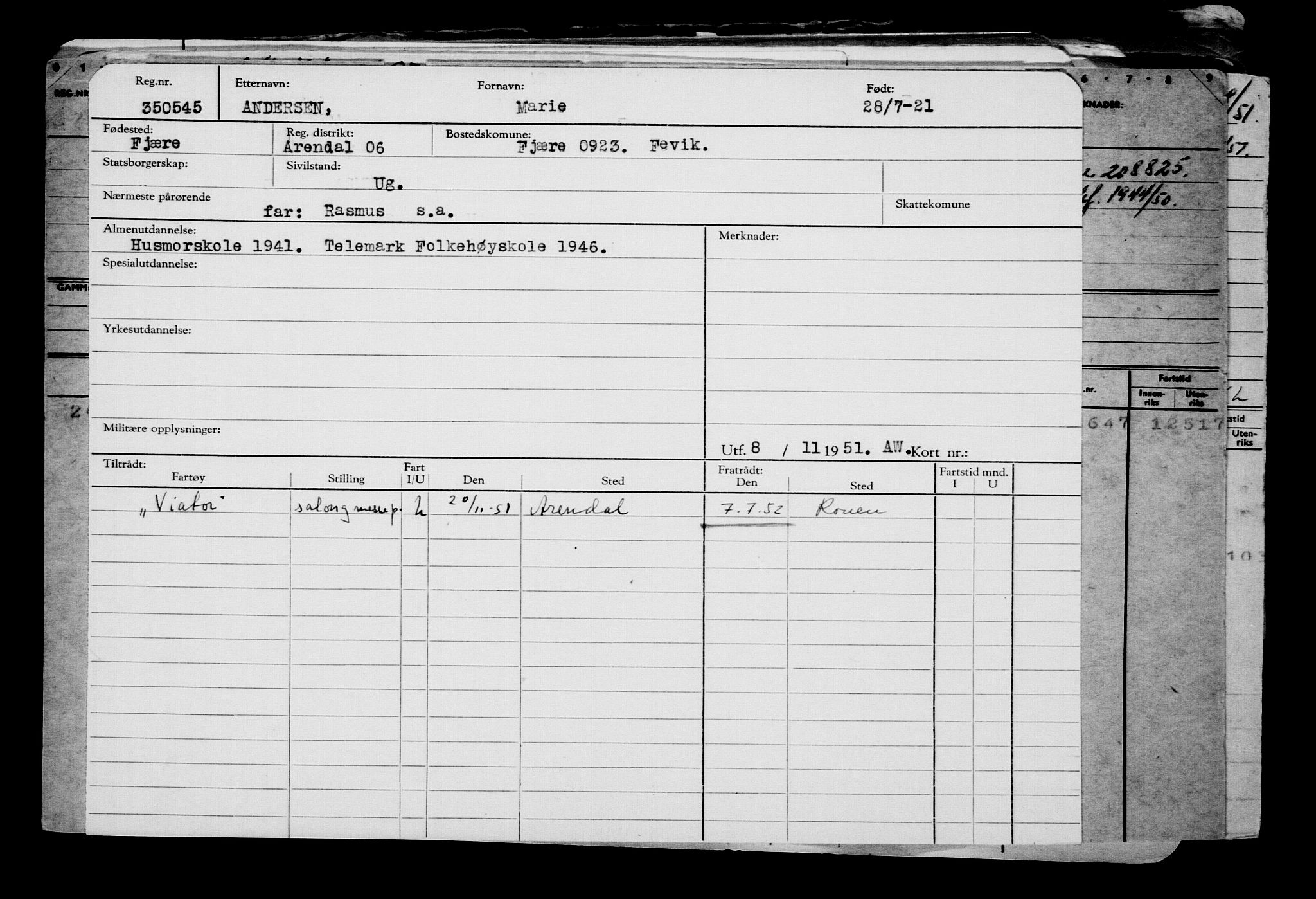 Direktoratet for sjømenn, RA/S-3545/G/Gb/L0196: Hovedkort, 1921, p. 451