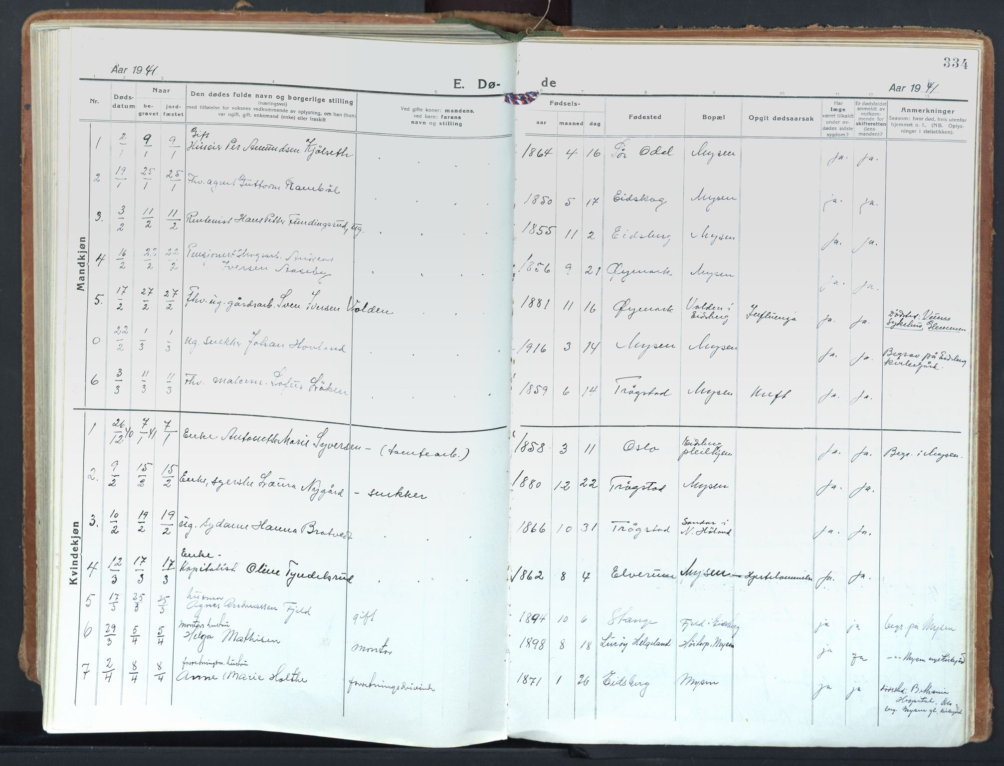 Eidsberg prestekontor Kirkebøker, SAO/A-10905/F/Fd/L0001: Parish register (official) no. IV 1, 1921-1948, p. 334