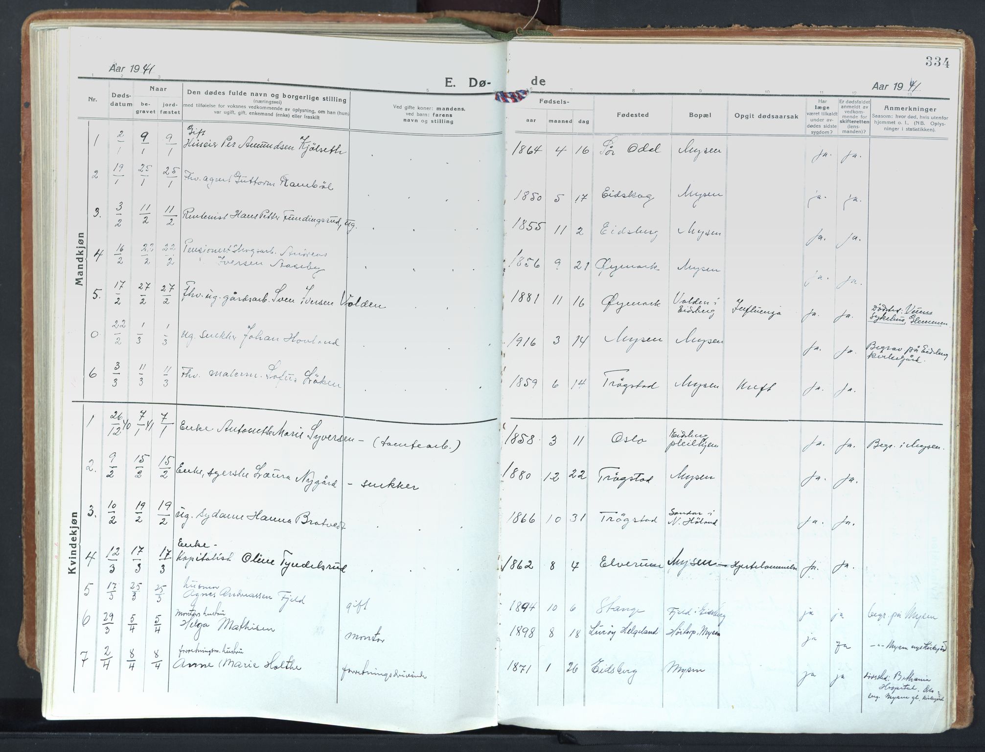 Eidsberg prestekontor Kirkebøker, AV/SAO-A-10905/F/Fd/L0001: Parish register (official) no. IV 1, 1921-1948, p. 334