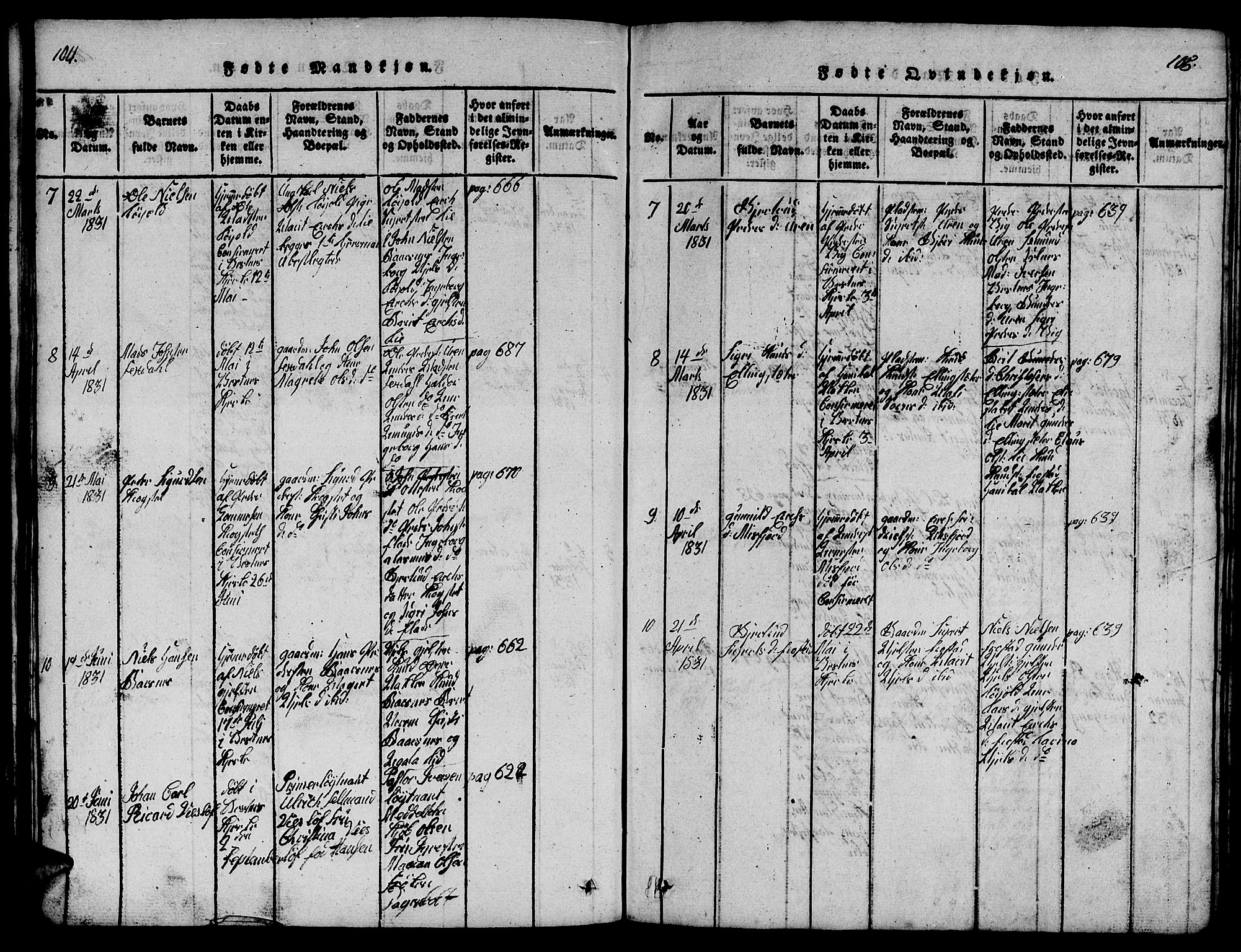 Ministerialprotokoller, klokkerbøker og fødselsregistre - Møre og Romsdal, AV/SAT-A-1454/539/L0535: Parish register (copy) no. 539C01, 1818-1842, p. 104-105