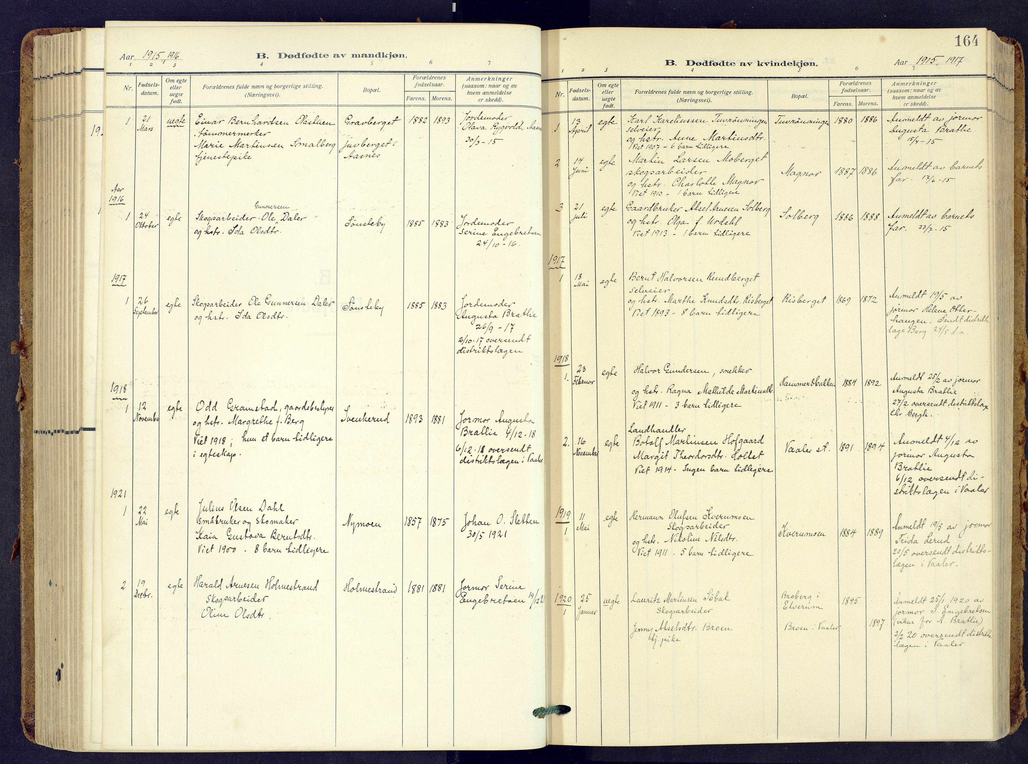 Våler prestekontor, Hedmark, AV/SAH-PREST-040/H/Ha/Haa/L0009: Parish register (official) no. 9, 1912-1940, p. 164
