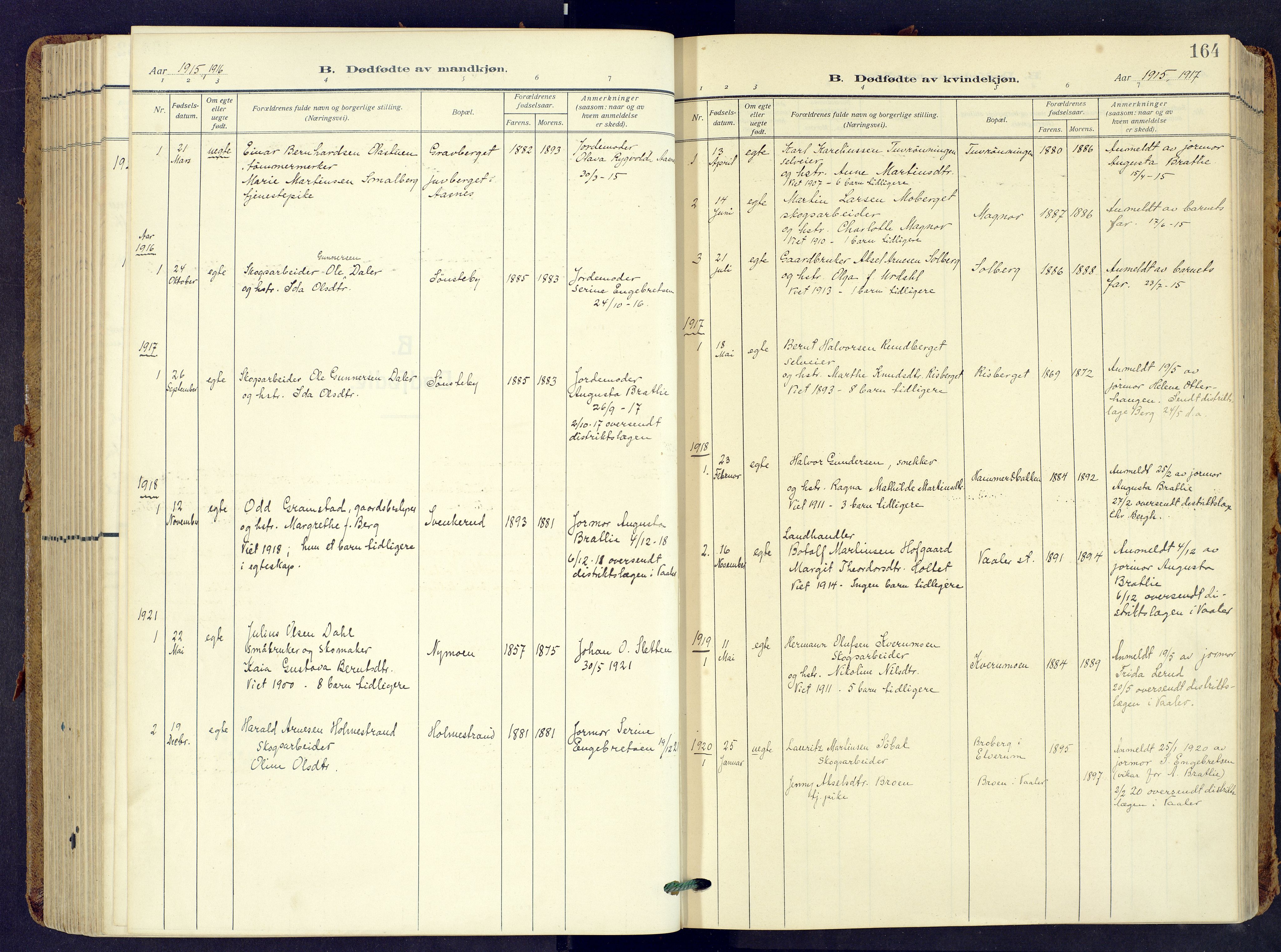 Våler prestekontor, Hedmark, SAH/PREST-040/H/Ha/Haa/L0009: Parish register (official) no. 9, 1912-1940, p. 164