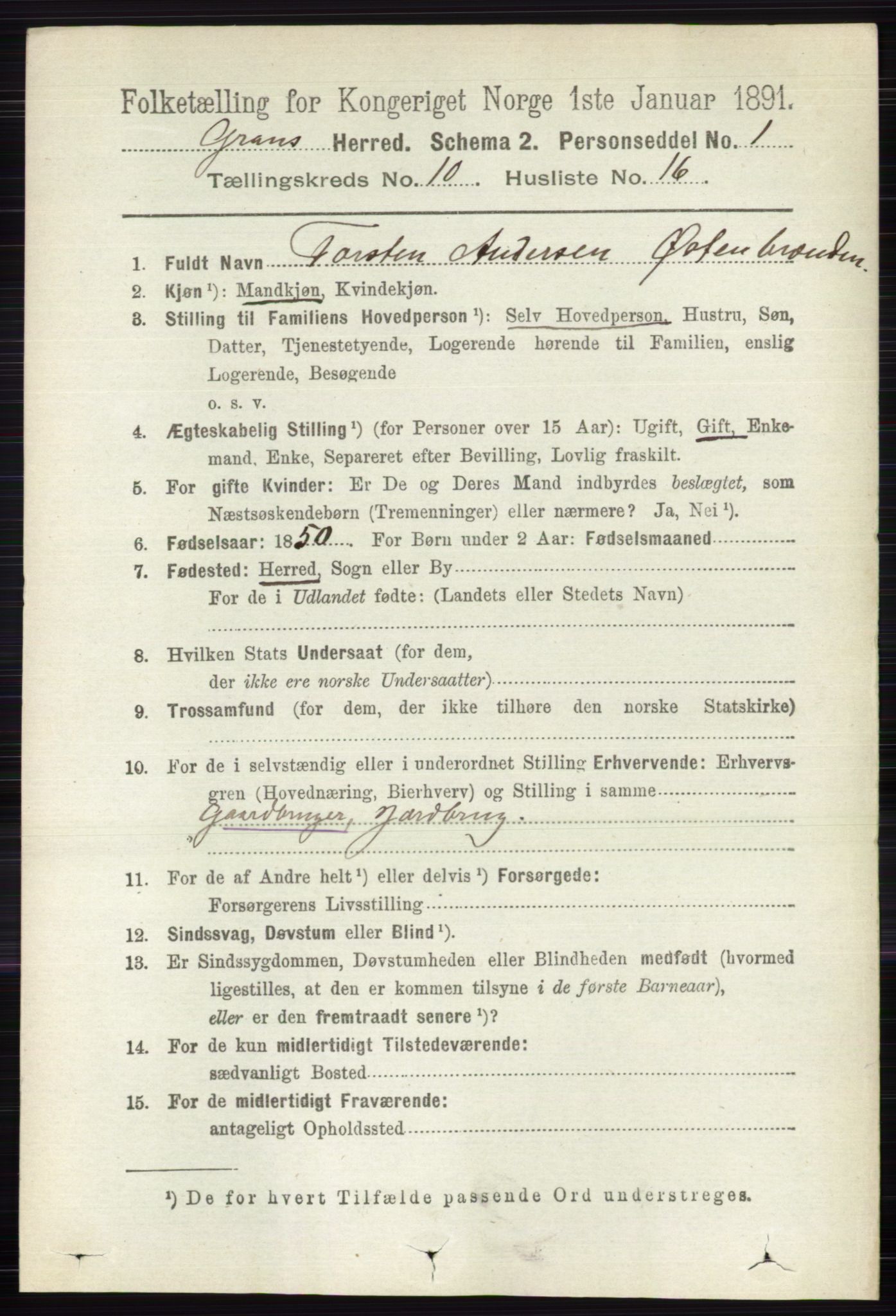 RA, 1891 census for 0534 Gran, 1891, p. 4751