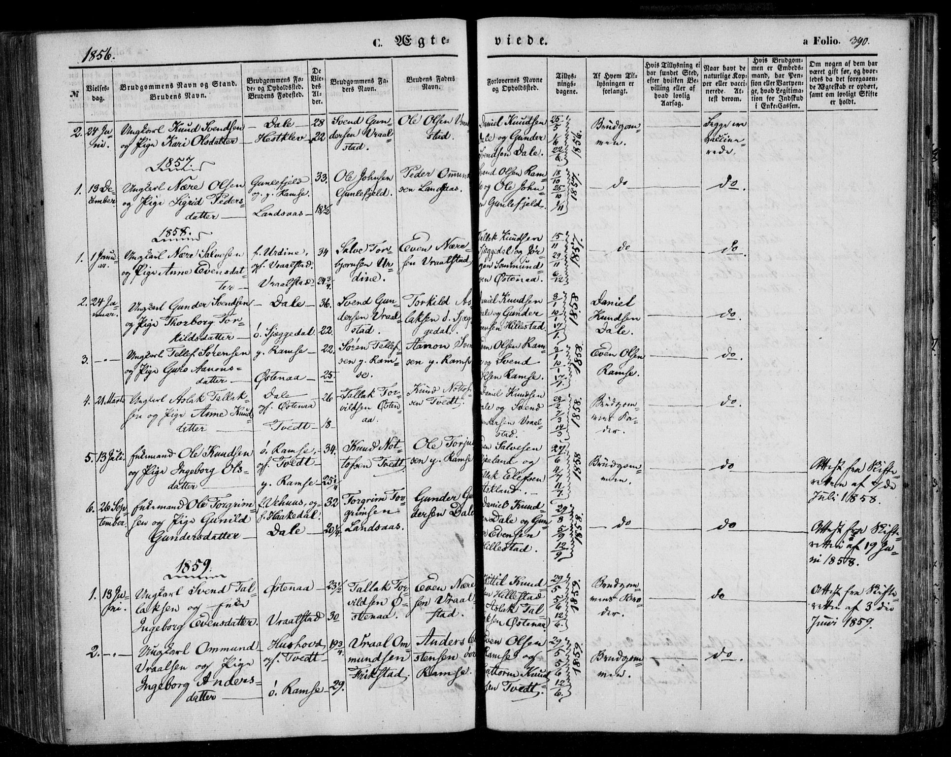 Åmli sokneprestkontor, SAK/1111-0050/F/Fa/Fac/L0008: Parish register (official) no. A 8, 1852-1869, p. 390