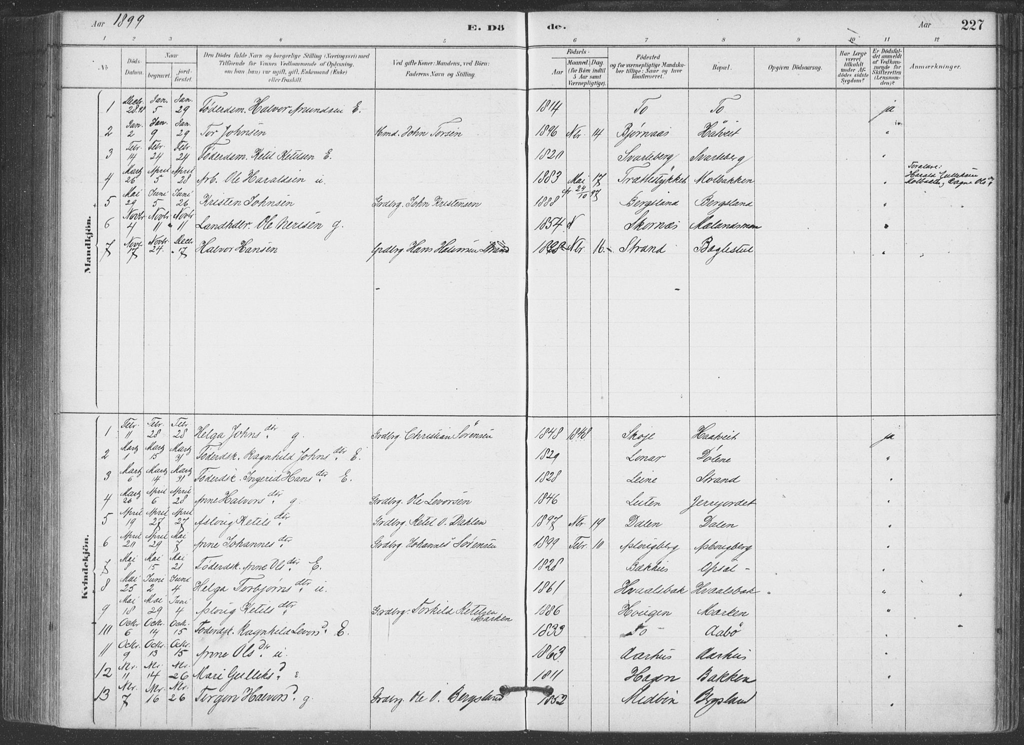 Hjartdal kirkebøker, SAKO/A-270/F/Fa/L0010: Parish register (official) no. I 10, 1880-1929, p. 227