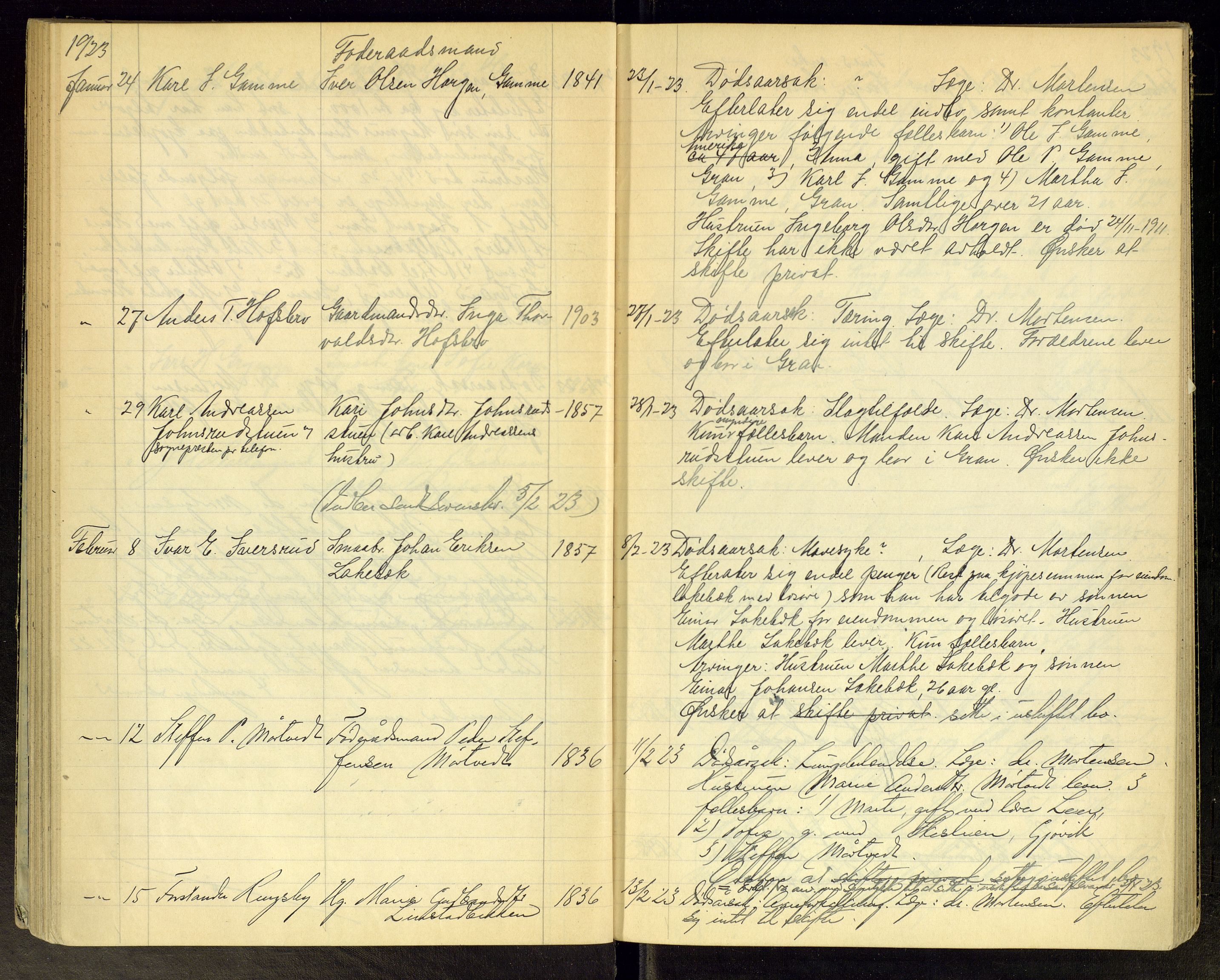 Gran lensmannskontor, AV/SAH-LOG-010/H/Ha/L0003: Dødsfallsprotokoll, 1917-1930