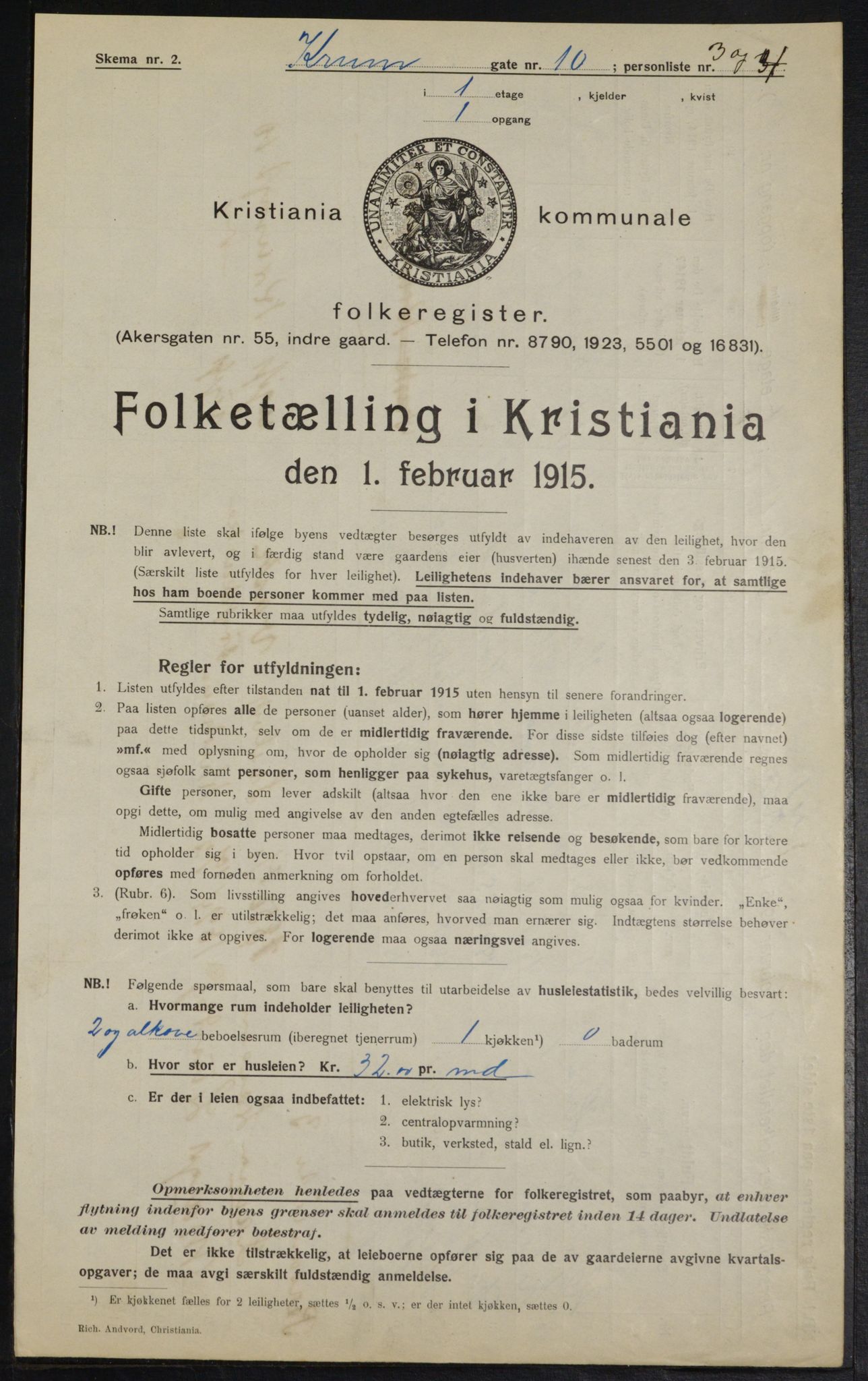 OBA, Municipal Census 1915 for Kristiania, 1915, p. 54416