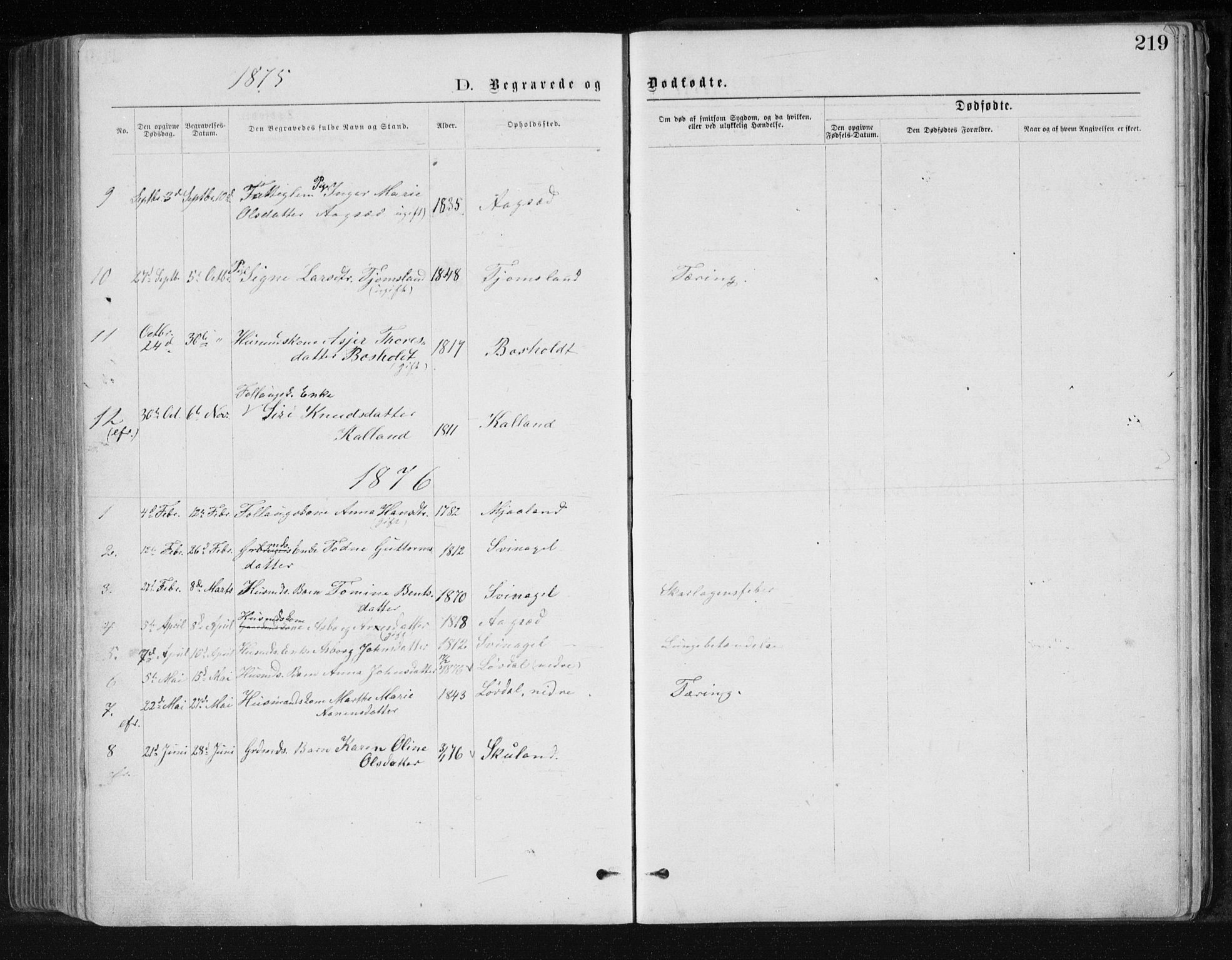 Holum sokneprestkontor, SAK/1111-0022/F/Fb/Fbb/L0003: Parish register (copy) no. B 3, 1875-1898, p. 219
