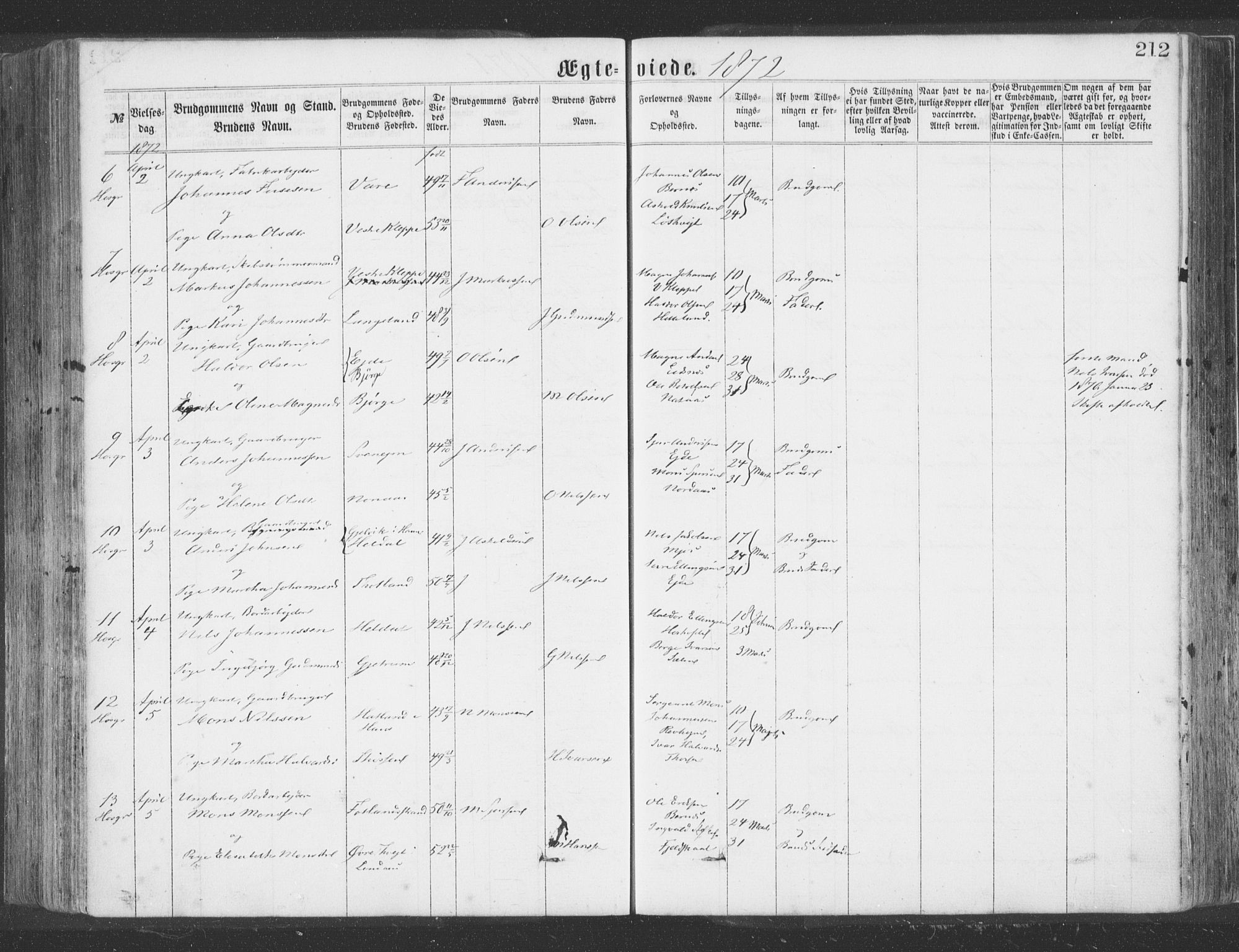 Hosanger sokneprestembete, AV/SAB-A-75801/H/Haa: Parish register (official) no. A 9, 1864-1876, p. 212