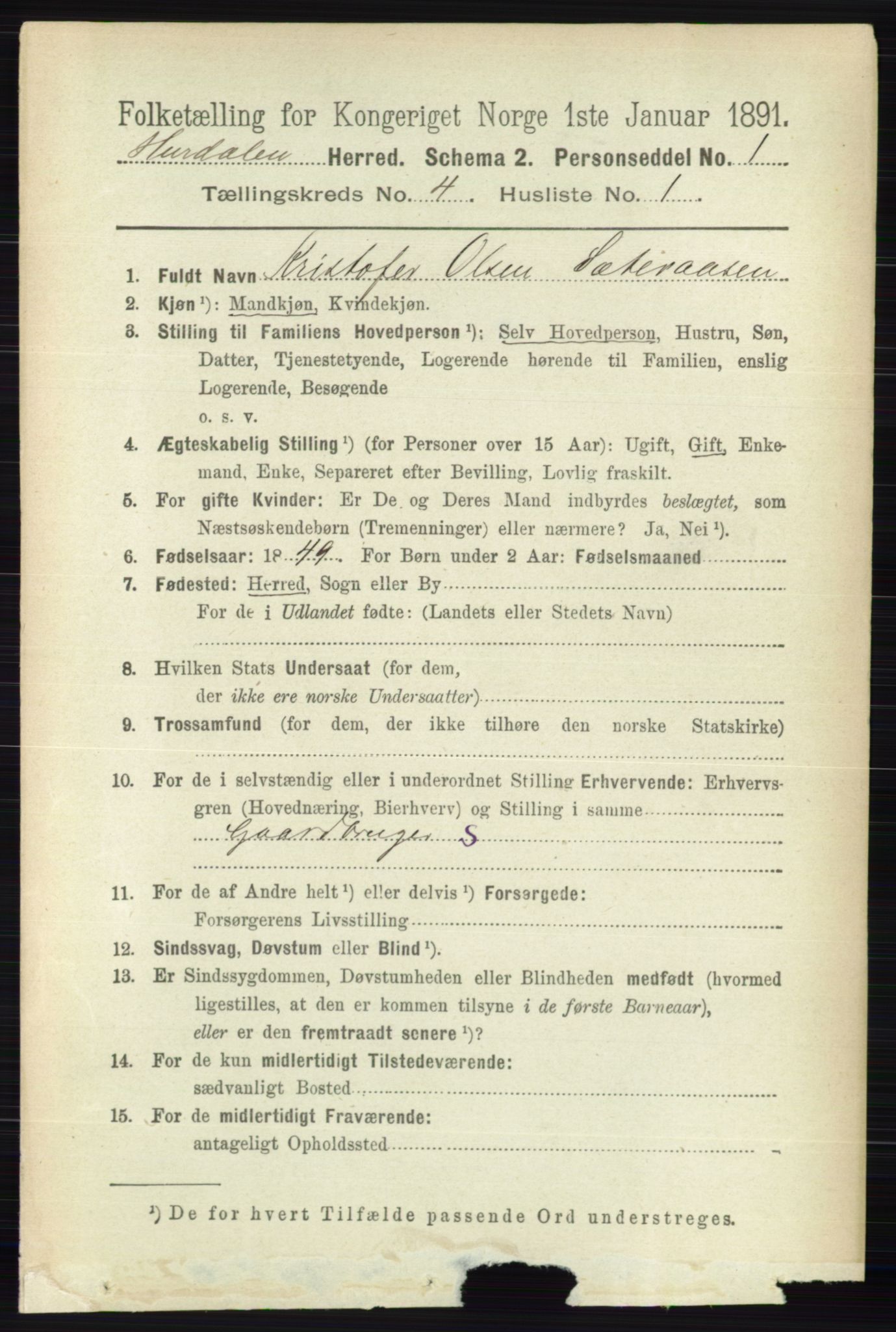 RA, 1891 census for 0239 Hurdal, 1891, p. 1429