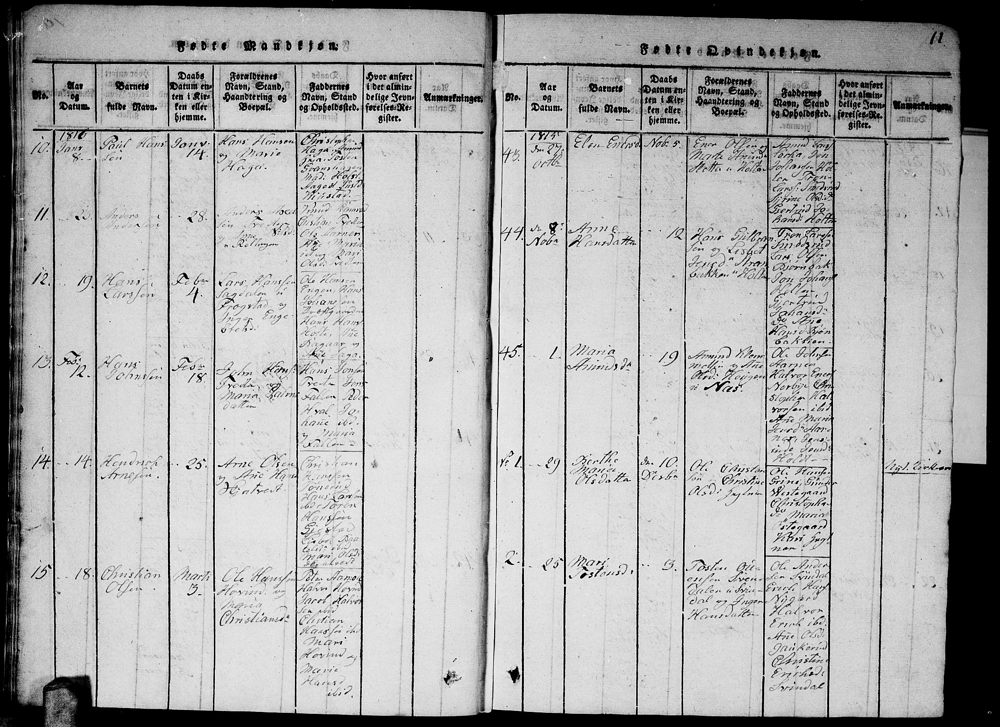 Fet prestekontor Kirkebøker, AV/SAO-A-10370a/G/Ga/L0001: Parish register (copy) no. I 1, 1815-1842, p. 11