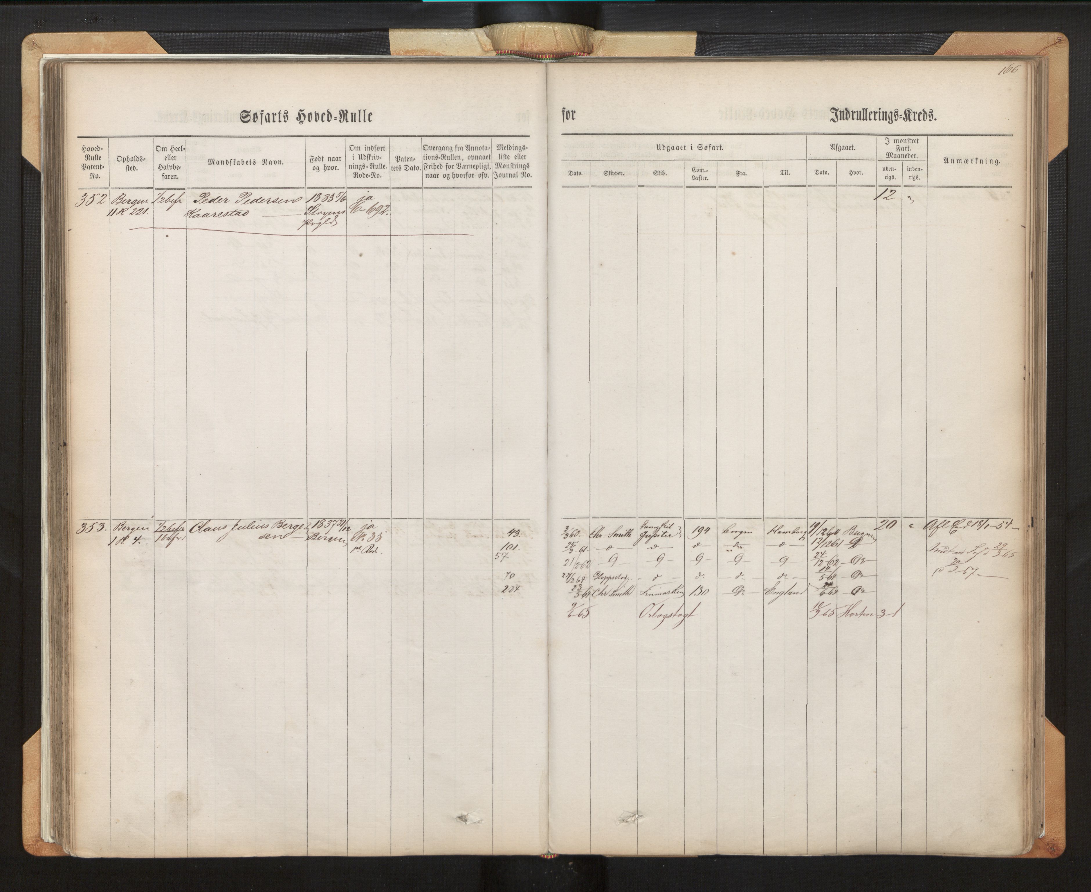 Innrulleringssjefen i Bergen, AV/SAB-A-100050/F/Fh/L0007: Sjøfarts-hovedrulle for Bergen krets, fol. 1 - 315, 1860-1865, p. 166