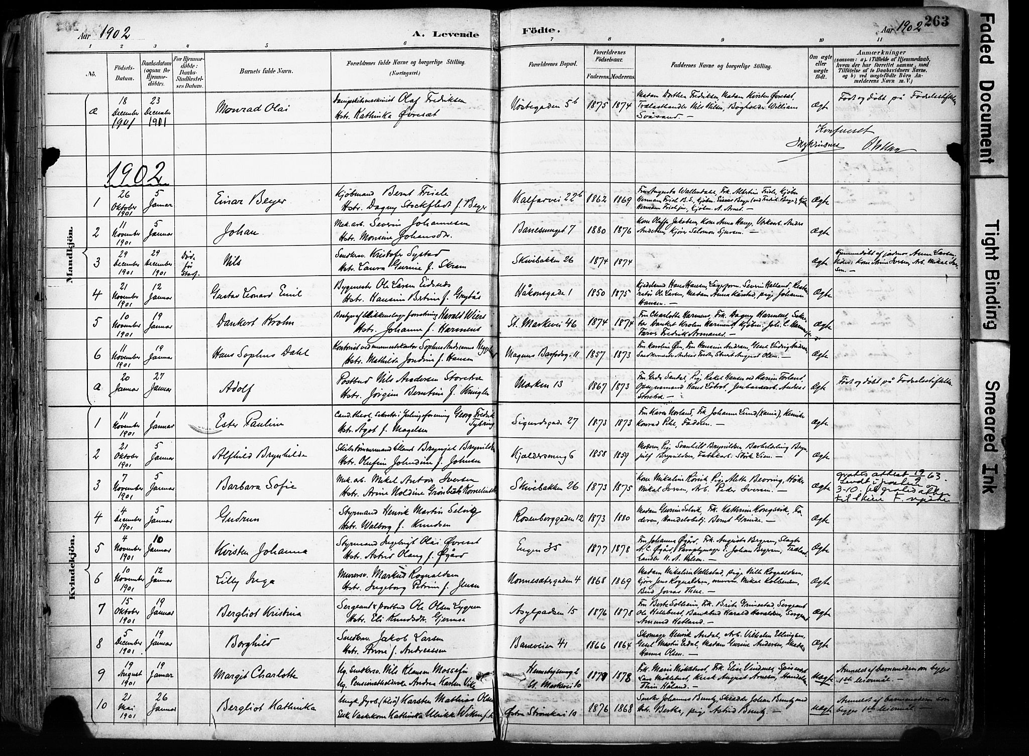 Domkirken sokneprestembete, SAB/A-74801/H/Haa/L0024: Parish register (official) no. B 7, 1888-1903, p. 263