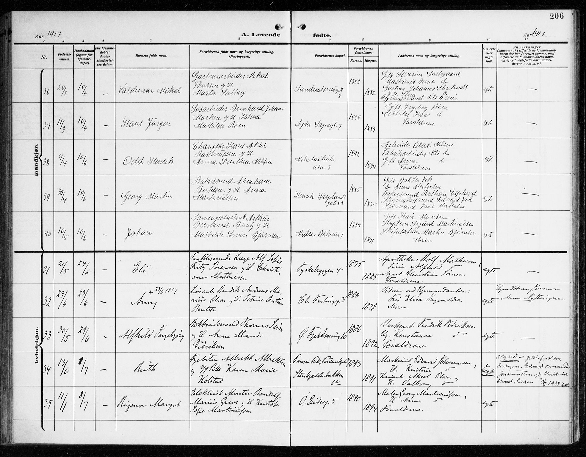 Korskirken sokneprestembete, AV/SAB-A-76101/H/Haa: Parish register (official) no. B 10, 1909-1923, p. 206