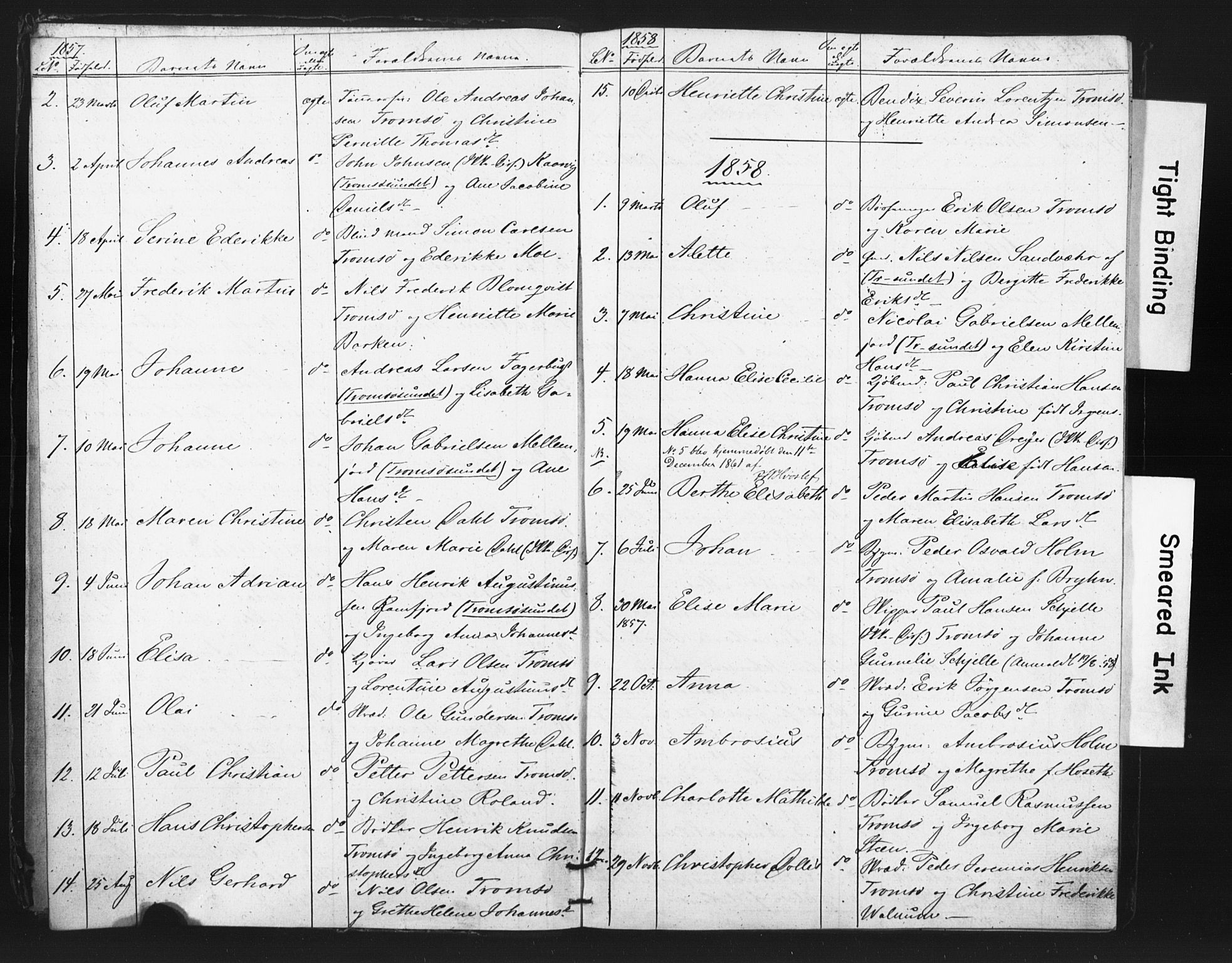 Tromsø sokneprestkontor/stiftsprosti/domprosti, AV/SATØ-S-1343/G/Ge/L0067: Dissenter register no. 67, 1856-1882