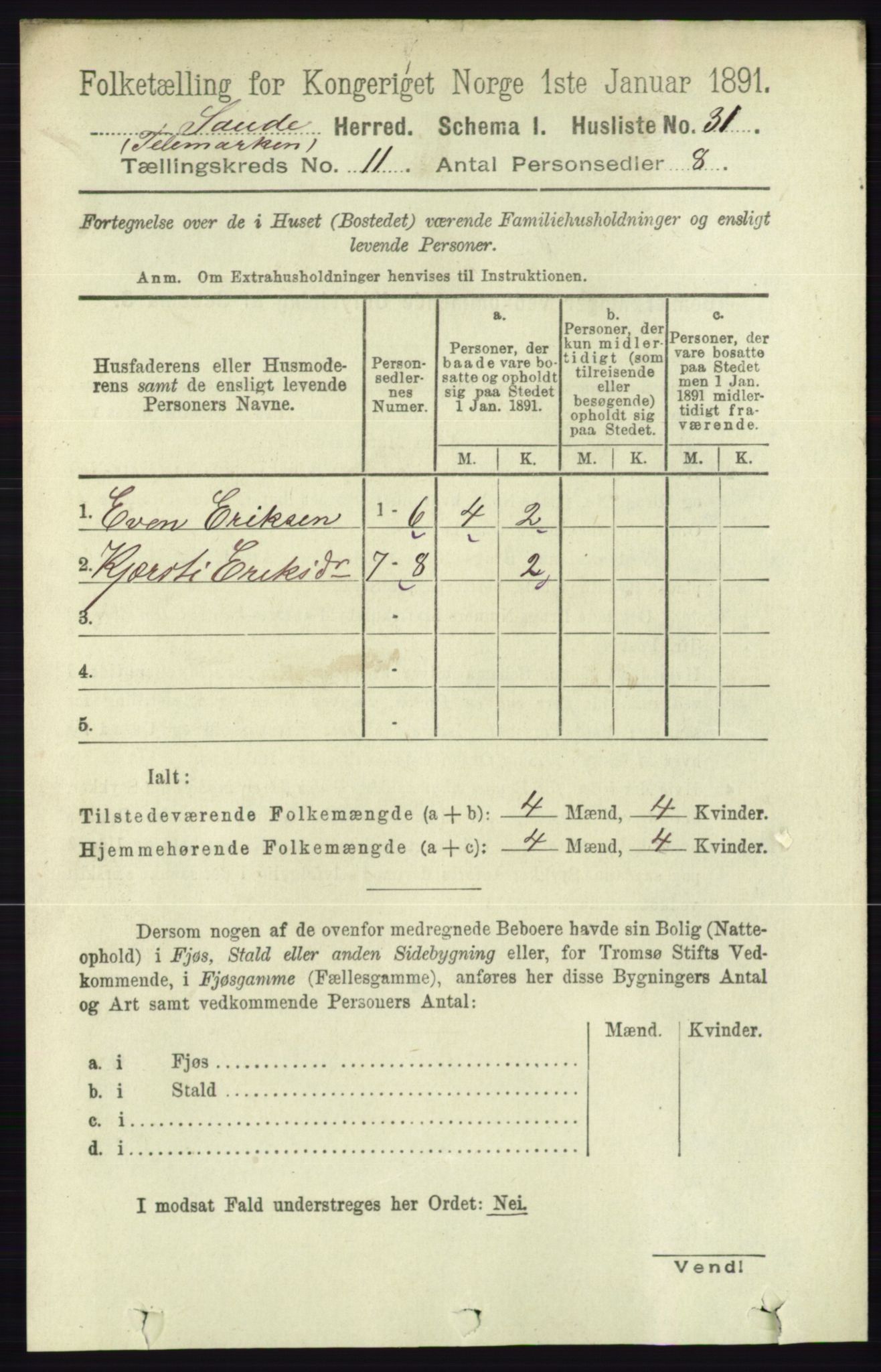 RA, 1891 census for 0822 Sauherad, 1891, p. 3372