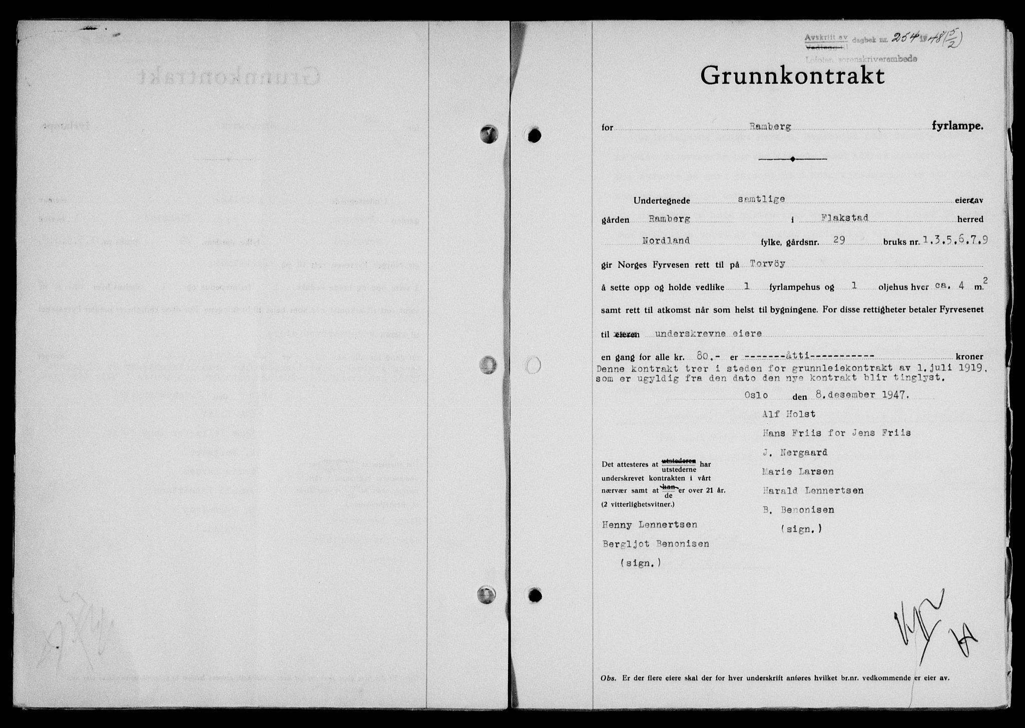 Lofoten sorenskriveri, SAT/A-0017/1/2/2C/L0017a: Mortgage book no. 17a, 1947-1948, Diary no: : 254/1948