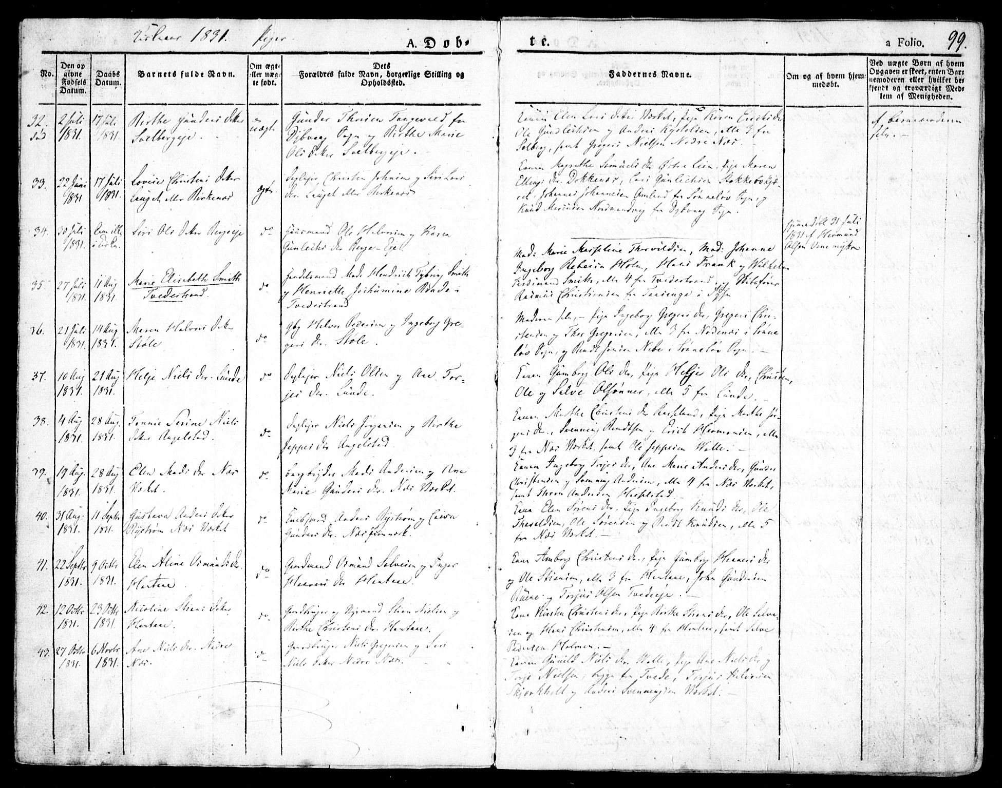 Holt sokneprestkontor, AV/SAK-1111-0021/F/Fa/L0006: Parish register (official) no. A 6, 1820-1835, p. 99