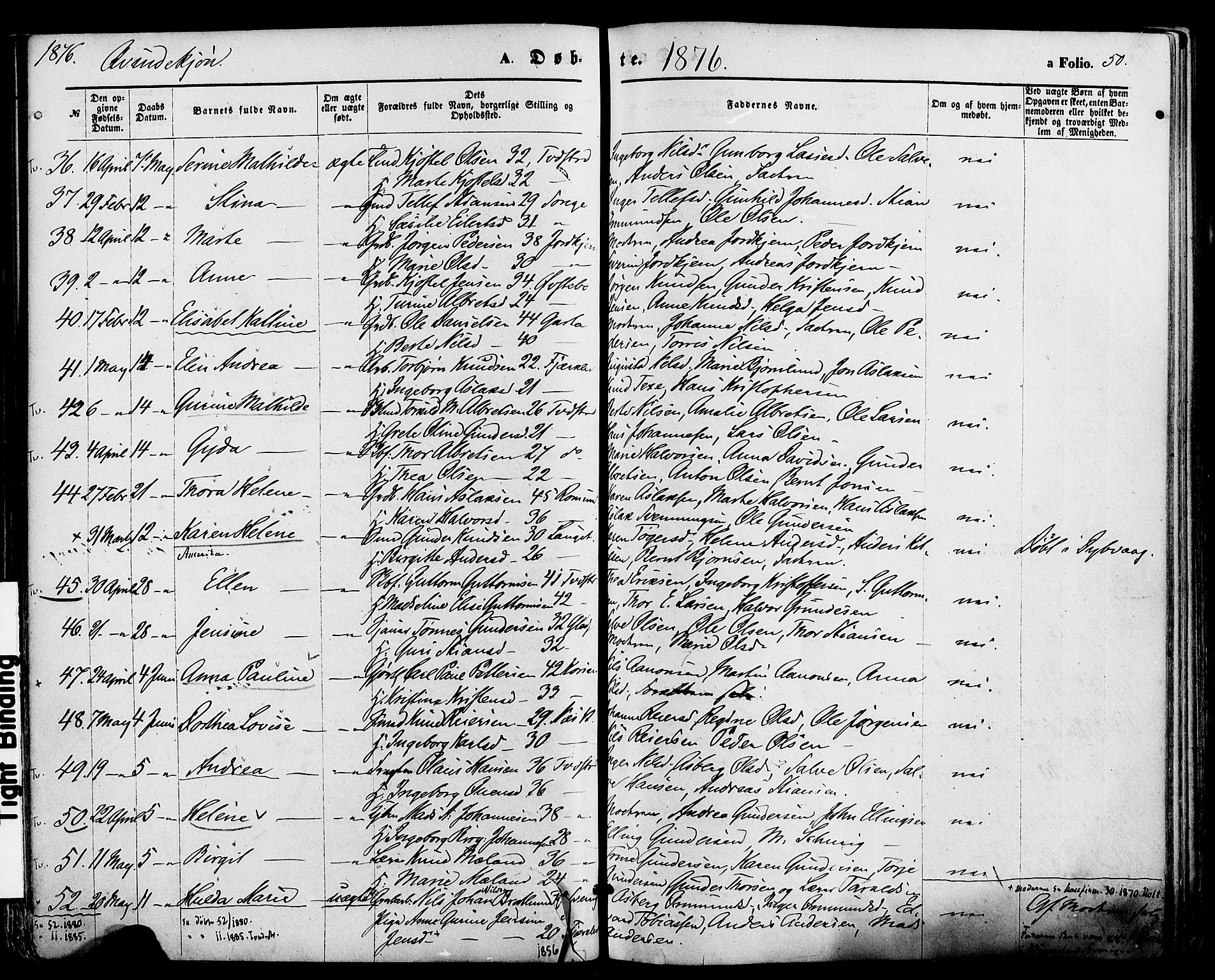 Holt sokneprestkontor, AV/SAK-1111-0021/F/Fa/L0010: Parish register (official) no. A 10, 1872-1885, p. 50