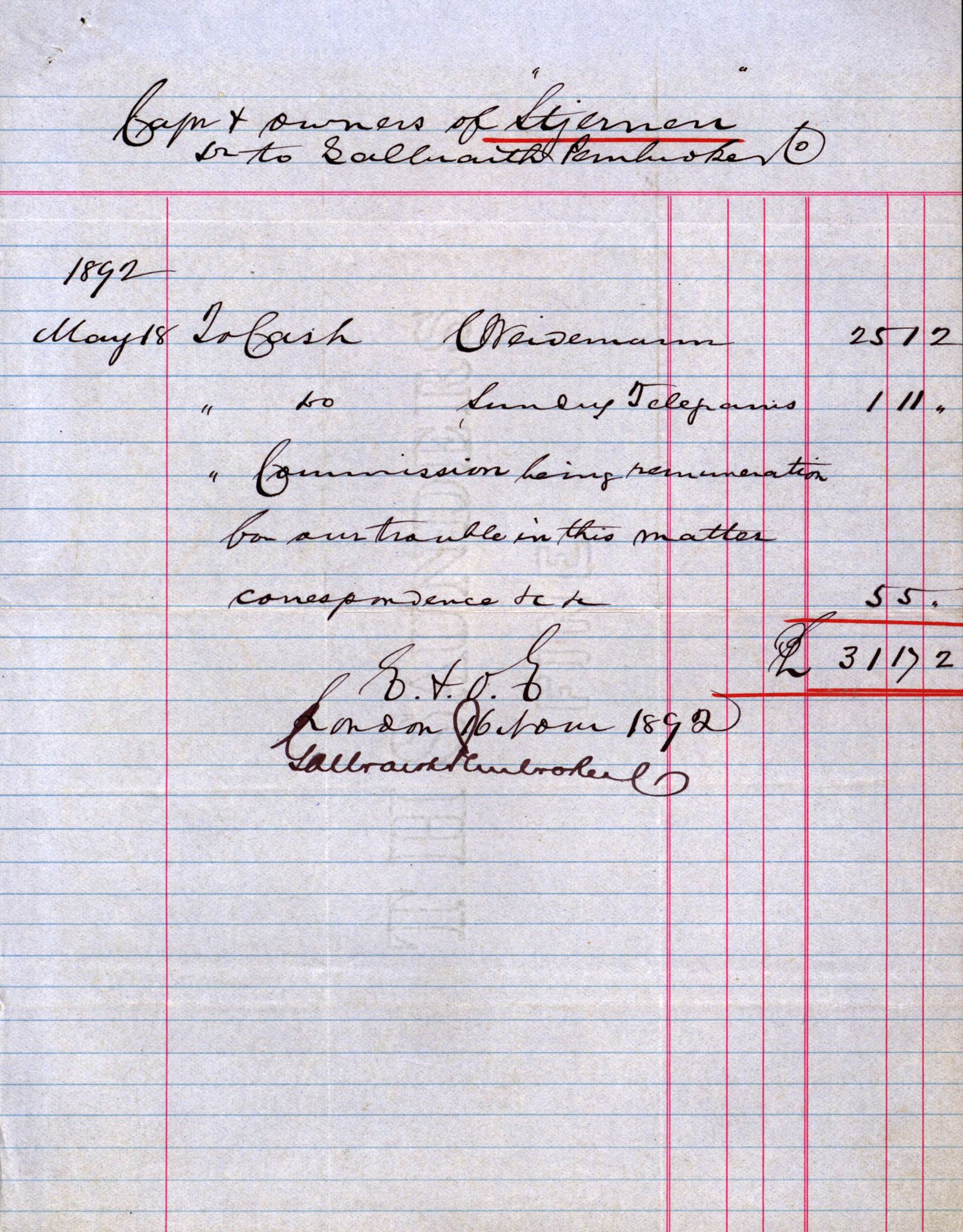 Pa 63 - Østlandske skibsassuranceforening, VEMU/A-1079/G/Ga/L0028/0005: Havaridokumenter / Tjømø, Magnolia, Caroline, Olaf, Stjernen, 1892, p. 186