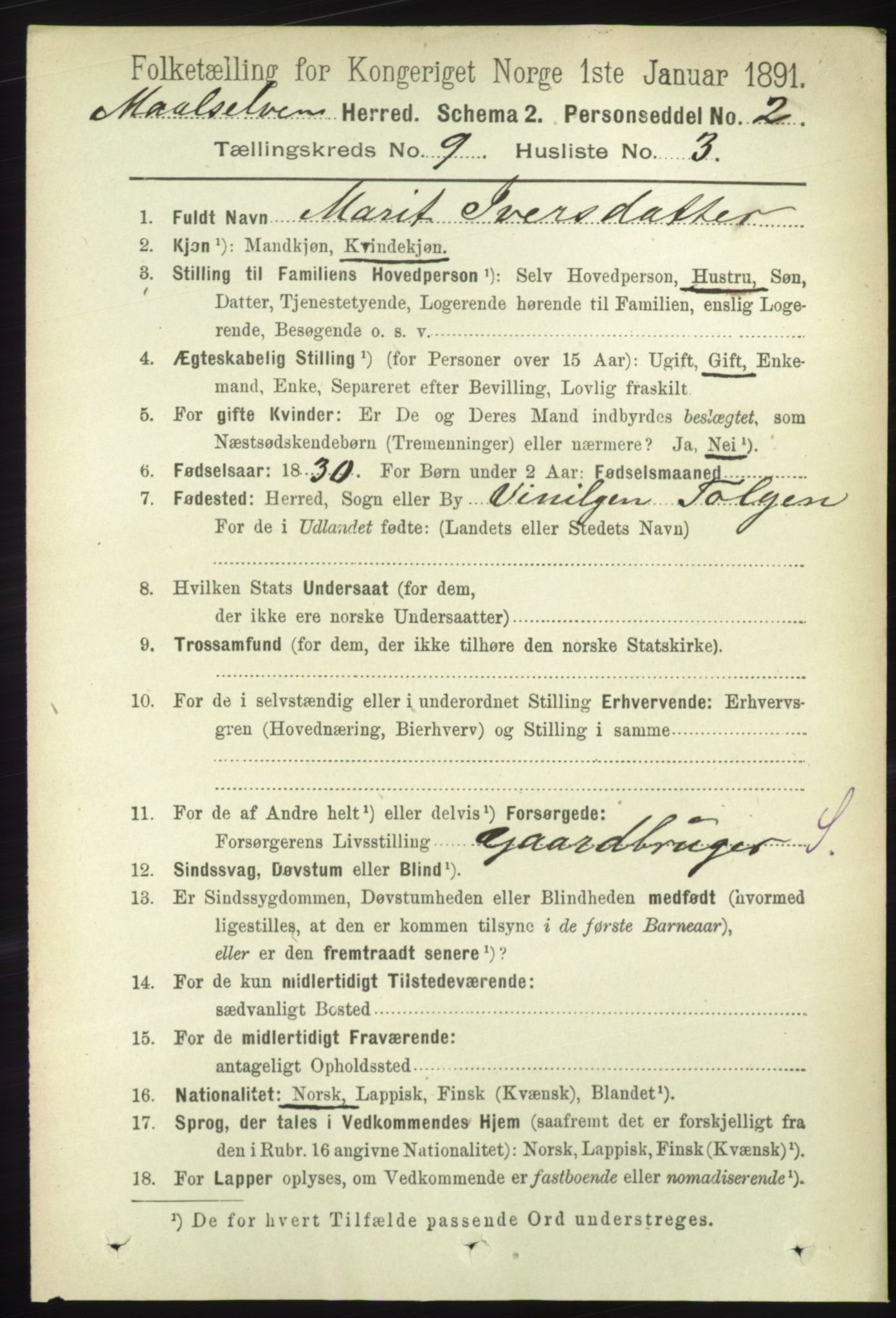 RA, 1891 census for 1924 Målselv, 1891, p. 2760
