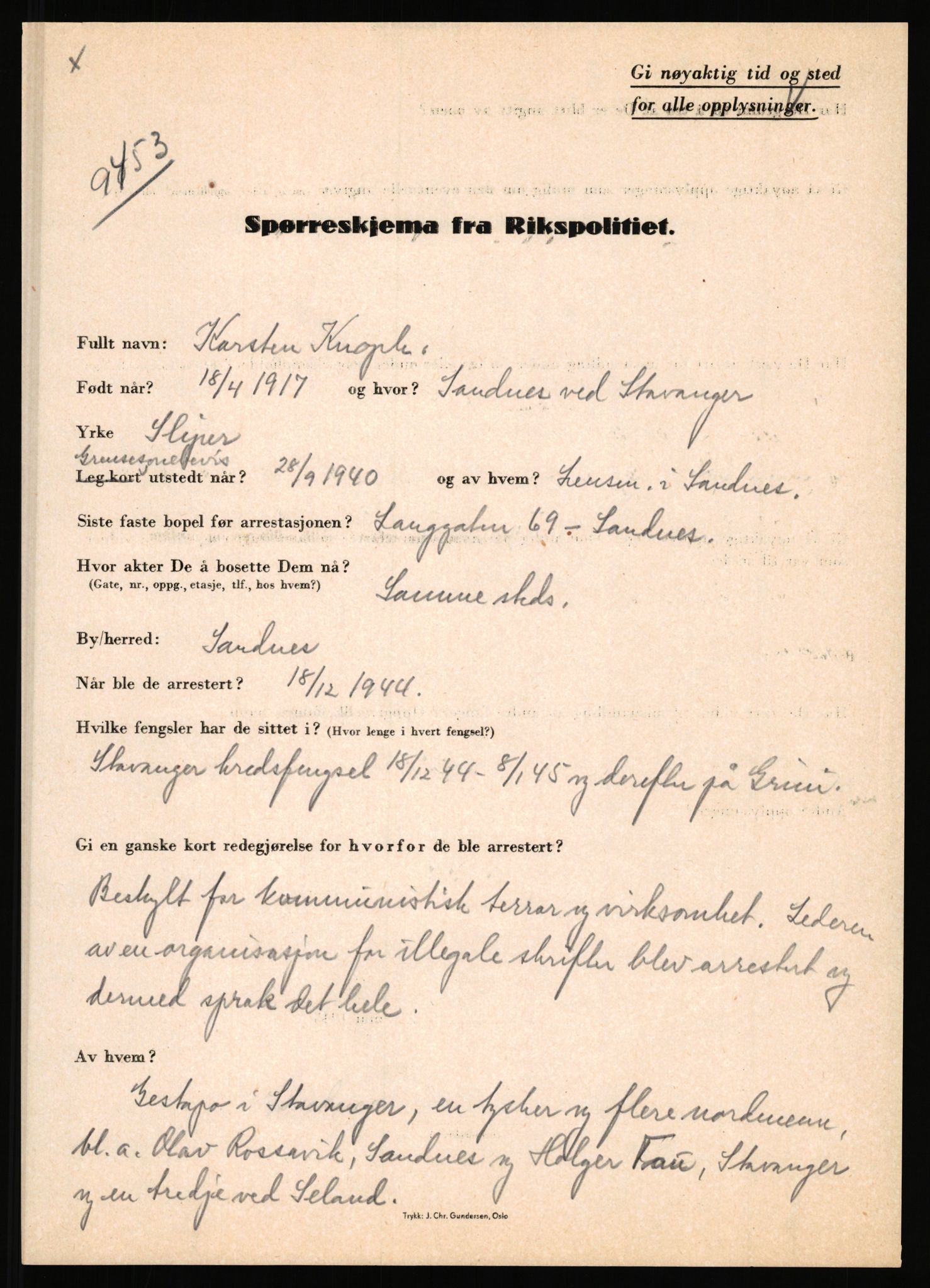 Rikspolitisjefen, AV/RA-S-1560/L/L0009: Karlsen, Aksel Emanuel - Kristiansen, Øivind Vetre, 1940-1945, p. 509