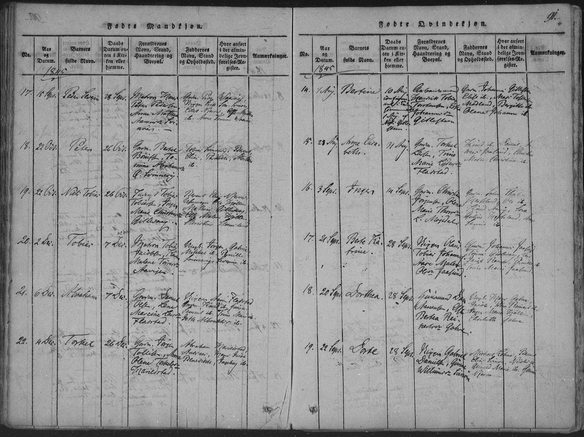 Sør-Audnedal sokneprestkontor, AV/SAK-1111-0039/F/Fa/Faa/L0001: Parish register (official) no. A 1, 1816-1848, p. 91