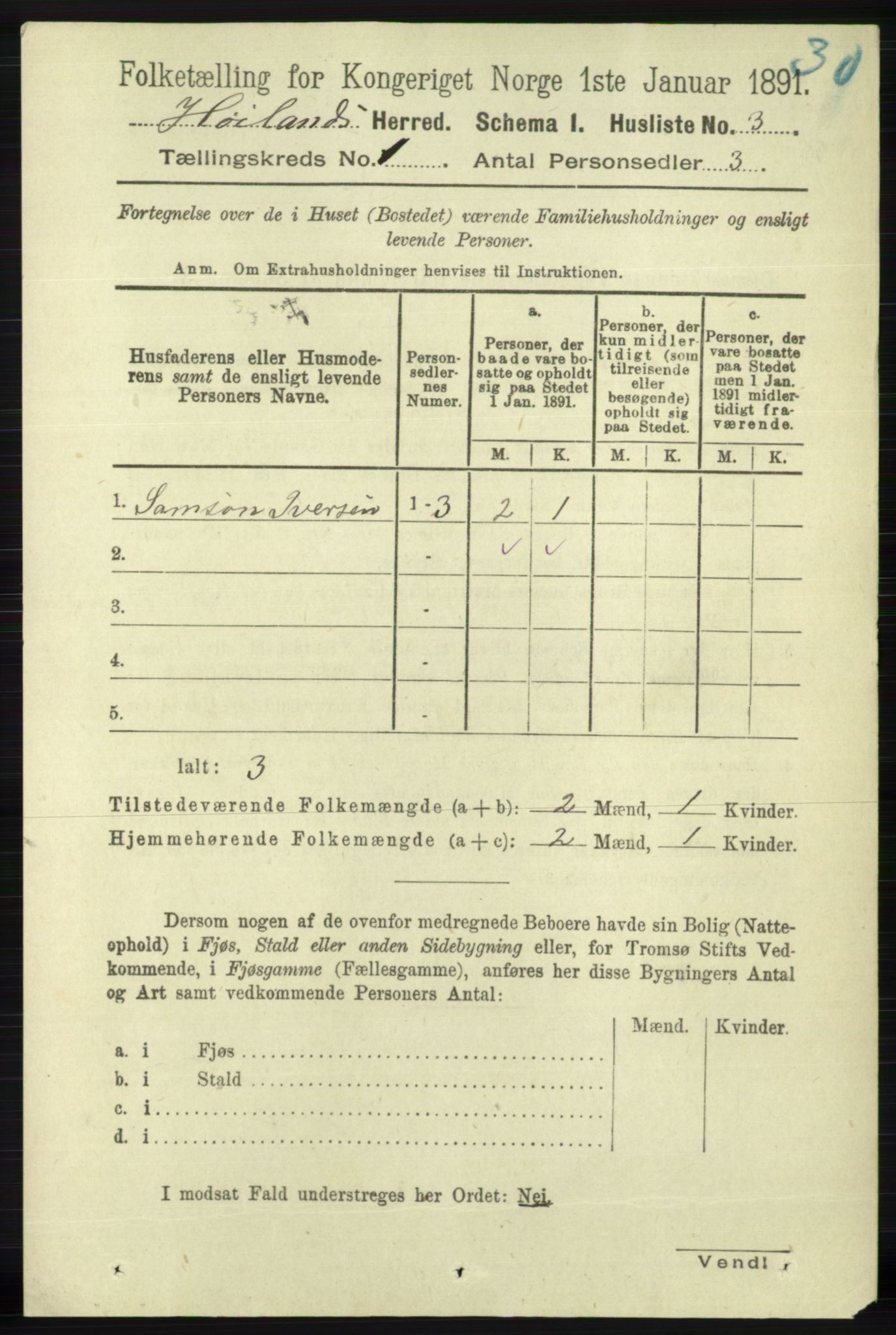 RA, 1891 census for 1123 Høyland, 1891, p. 30