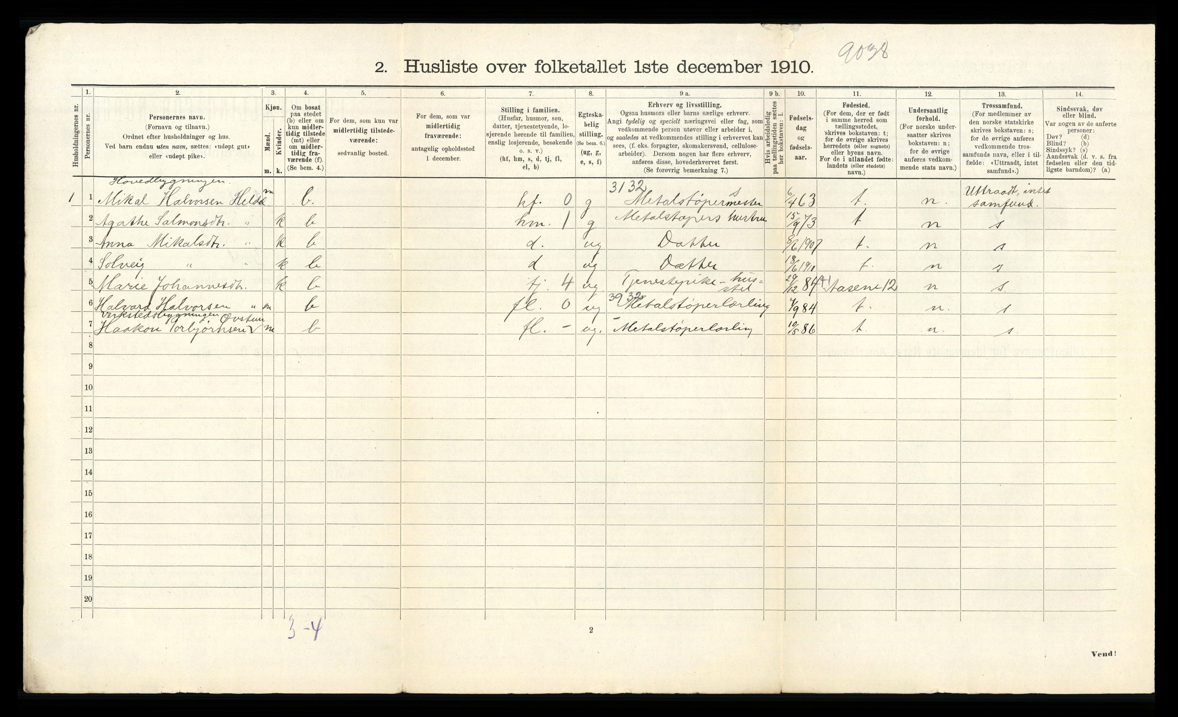 RA, 1910 census for Fana, 1910, p. 1030