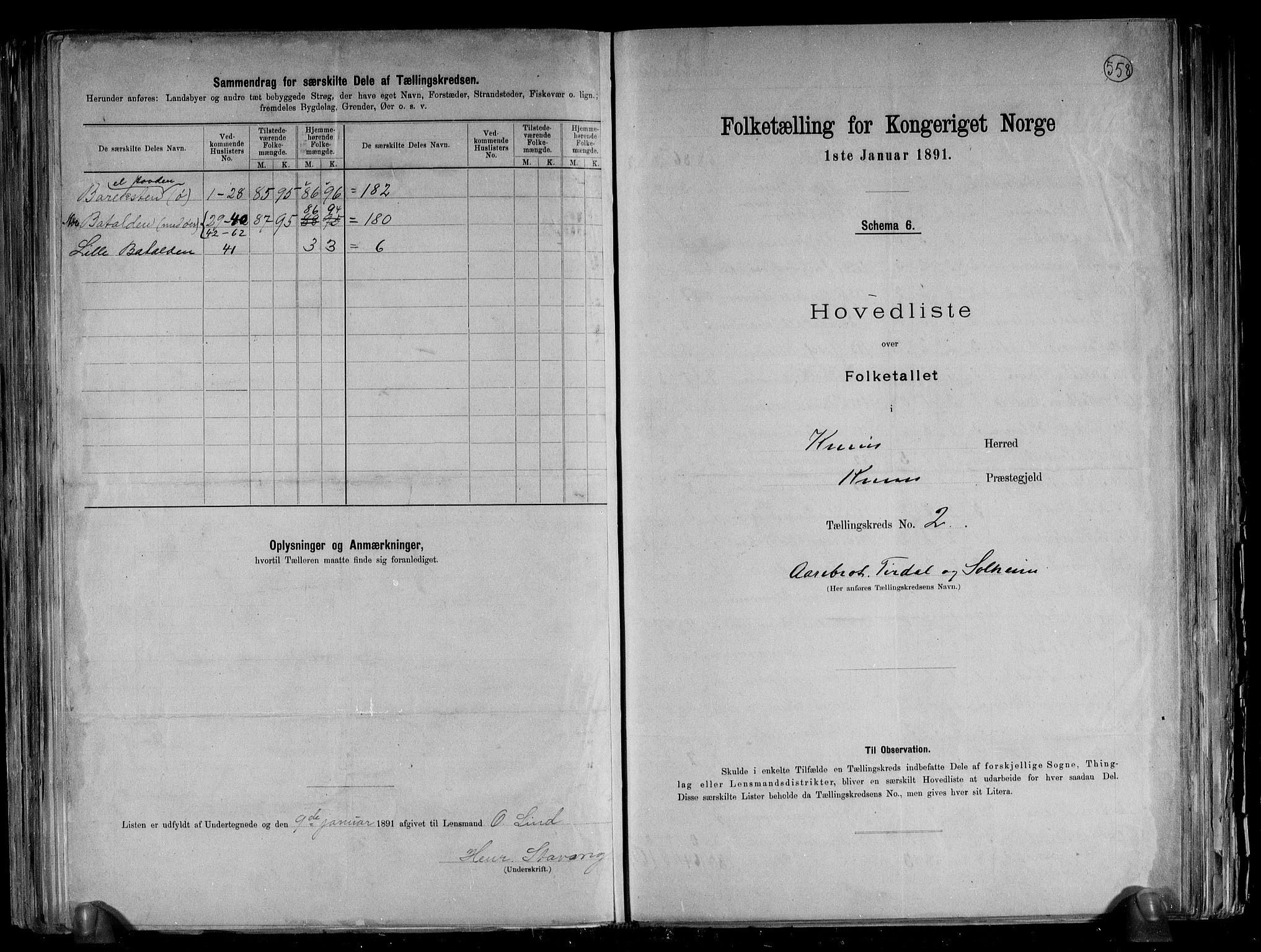 RA, 1891 census for 1437 Kinn, 1891, p. 6