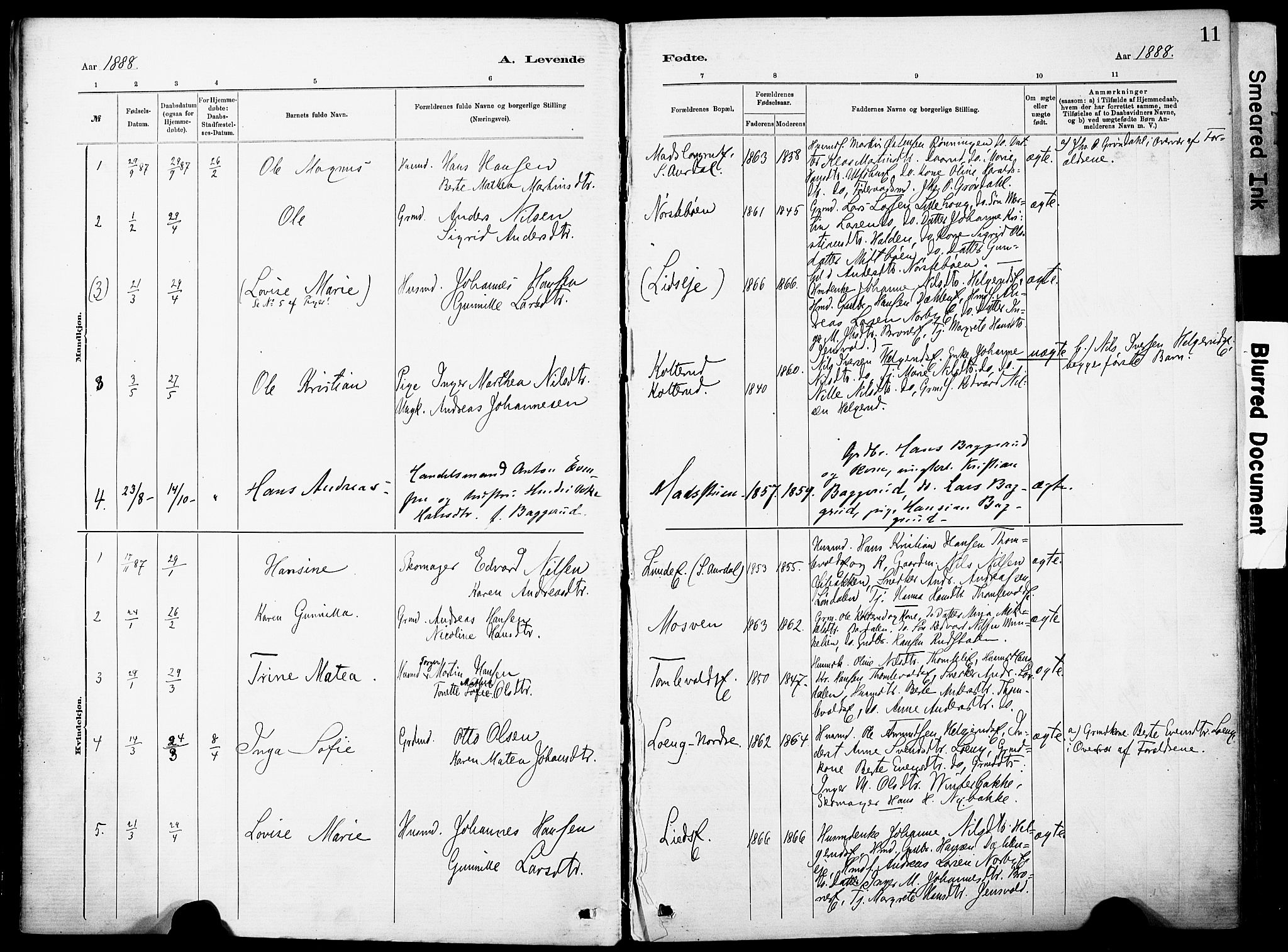 Nordre Land prestekontor, SAH/PREST-124/H/Ha/Haa/L0005: Parish register (official) no. 5, 1882-1903, p. 11
