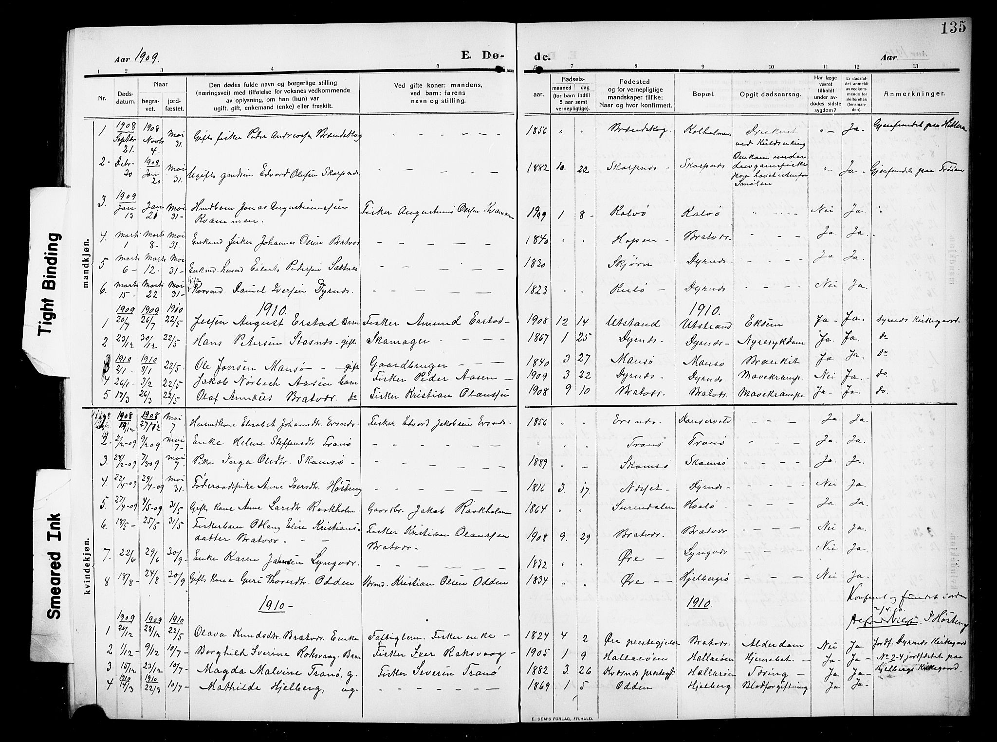 Ministerialprotokoller, klokkerbøker og fødselsregistre - Møre og Romsdal, SAT/A-1454/582/L0949: Parish register (copy) no. 582C01, 1909-1925, p. 135
