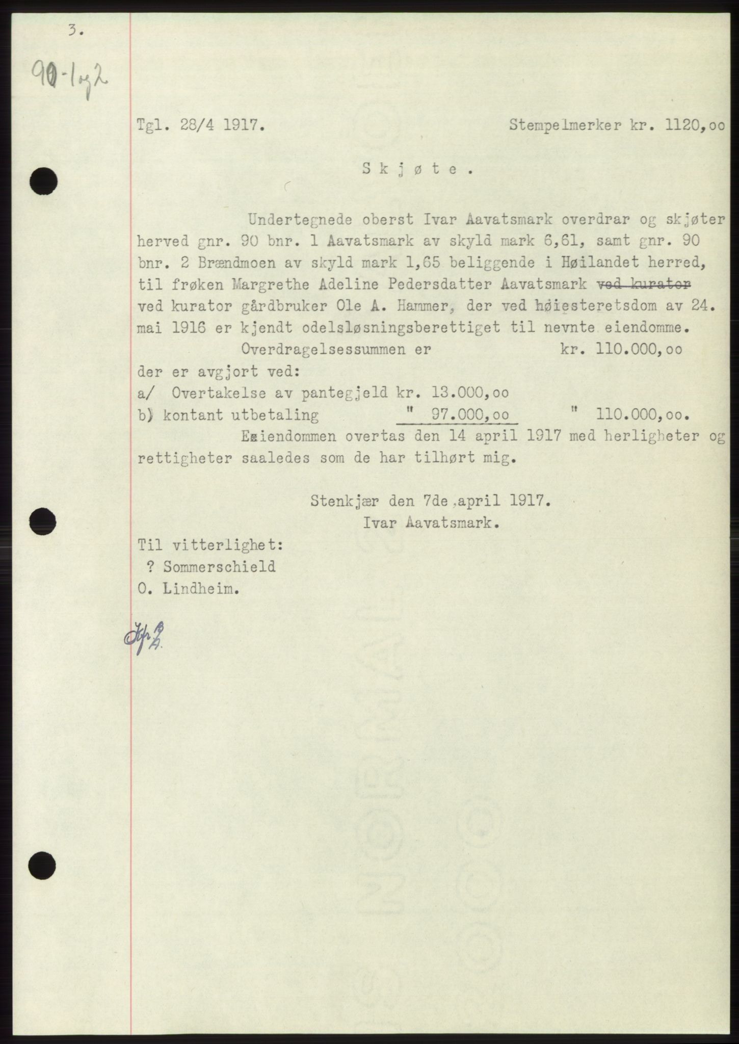 Namdal sorenskriveri, SAT/A-4133/1/2/2C: Mortgage book no. -, 1916-1921, Deed date: 28.04.1917